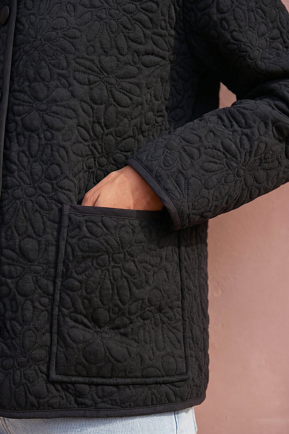 Black Patterned Pocket Edge Jacket , Image 5 of 4