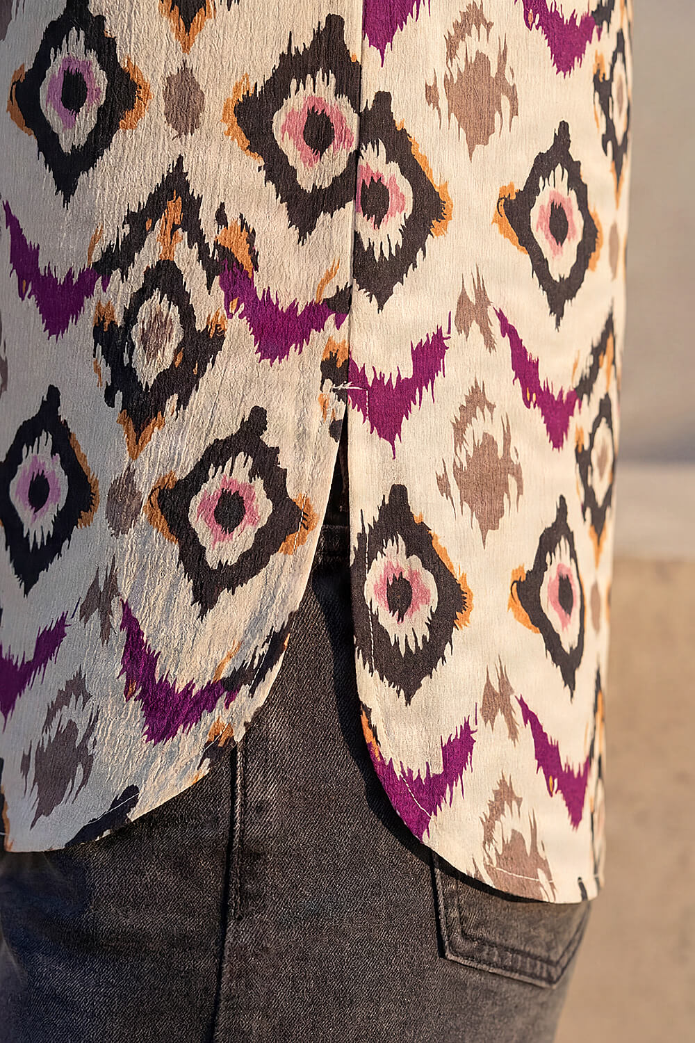 Maroon Ikat Print Pleat V-Neck Vest Top , Image 5 of 4