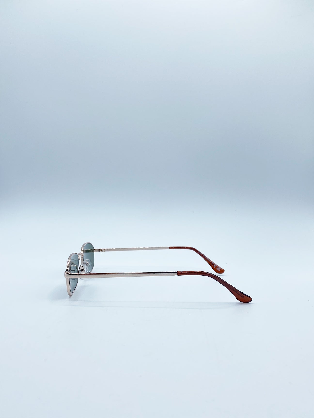 Gold Slim Metal Oval Frame in Gold with Khaki Lenses, Image 4 of 5