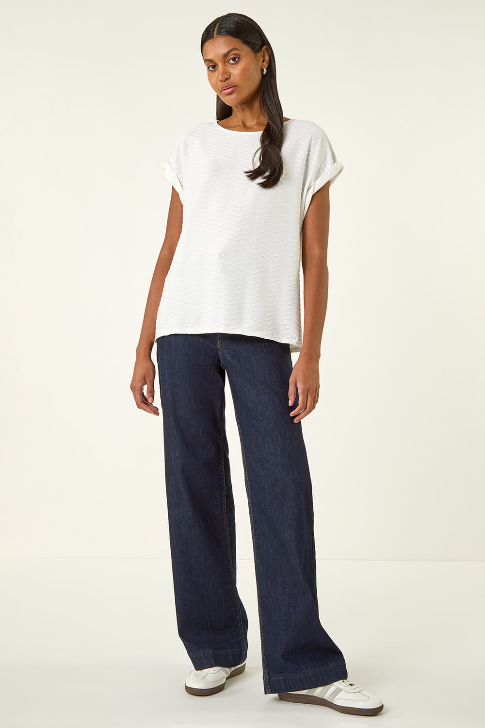 Ivory Textured Short Sleeve Stretch T-Shirt, Image 3 of 5