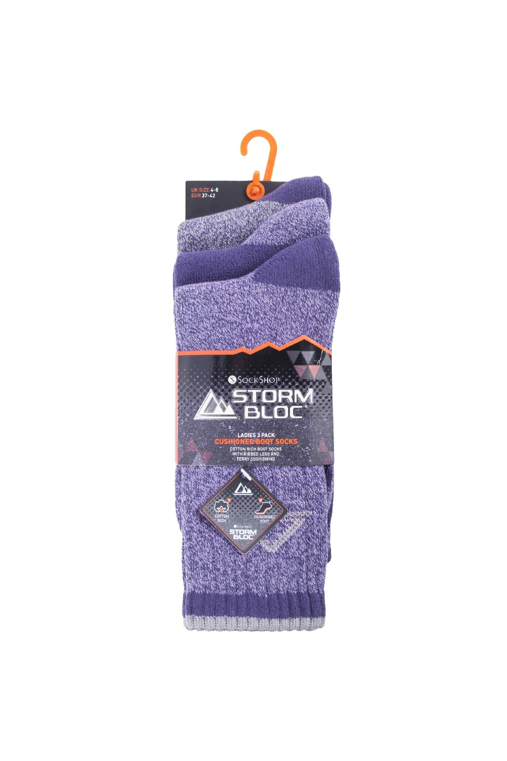 Purple 3 Pack Lightweight Cotton Hiking Socks, Image 2 of 5