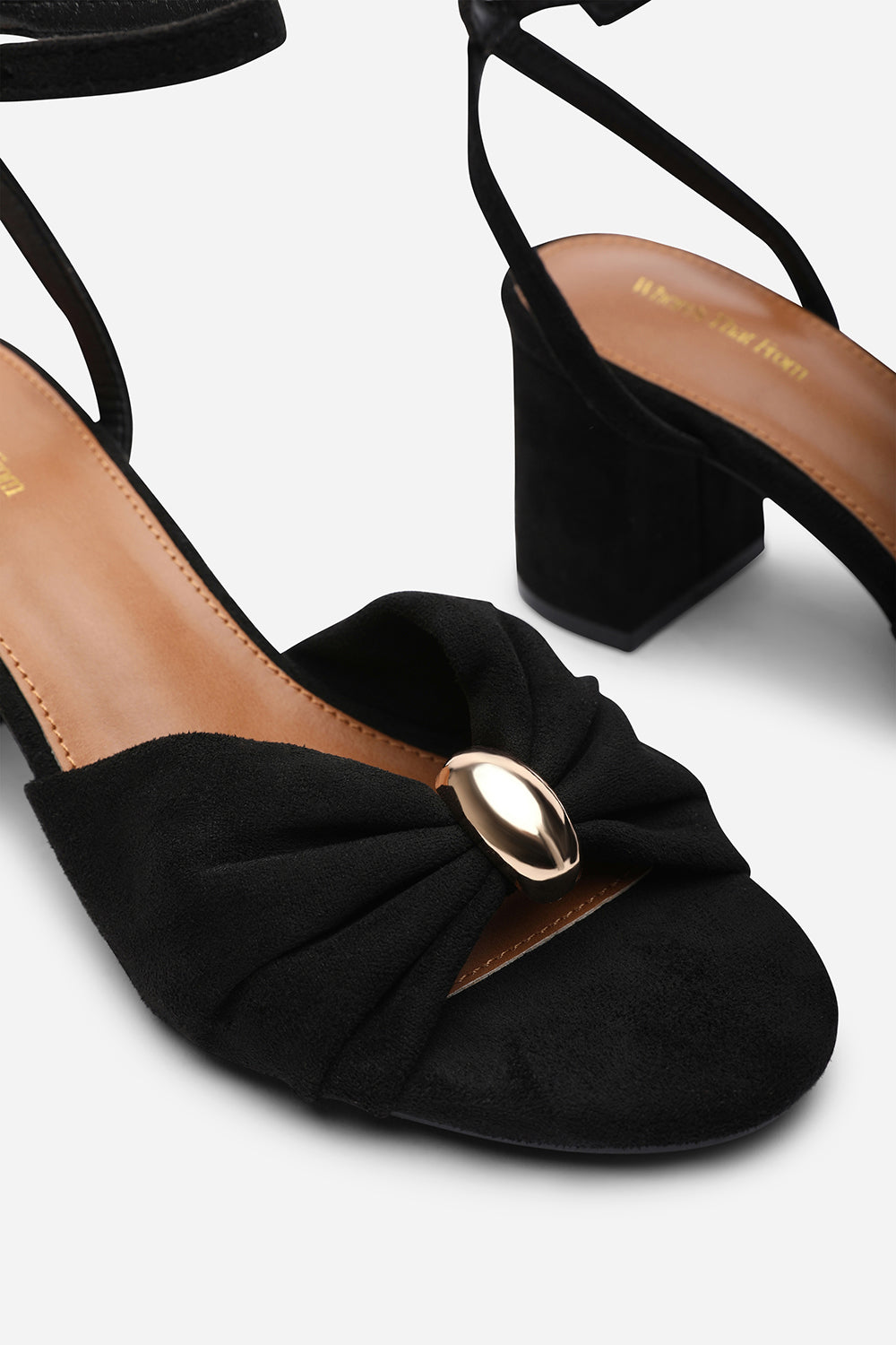 Black Bluebird Block Heel Ruched Buckle Sandal, Image 5 of 6