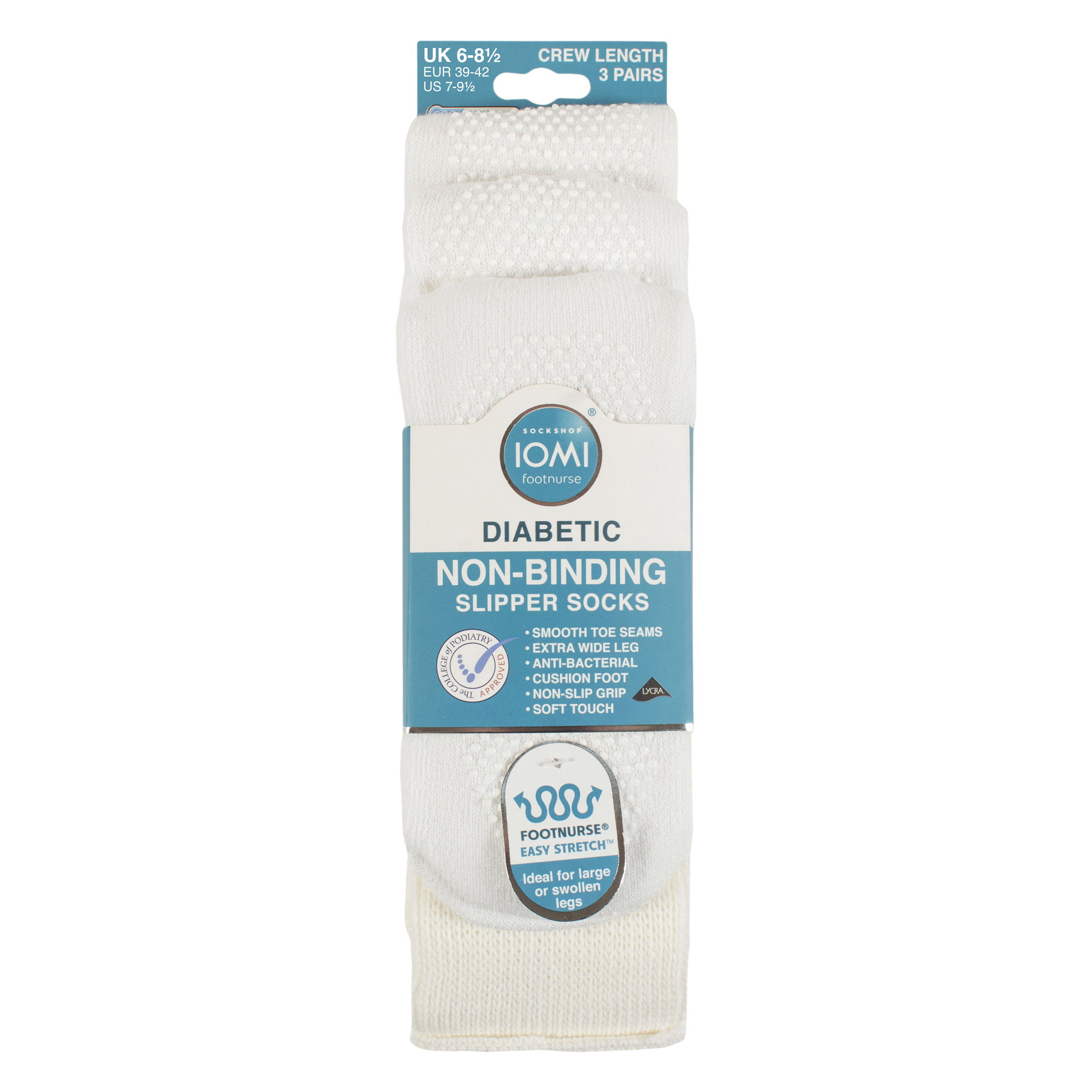 White 3 Pack Diabetic Slipper Socks with Grips, Image 3 of 3