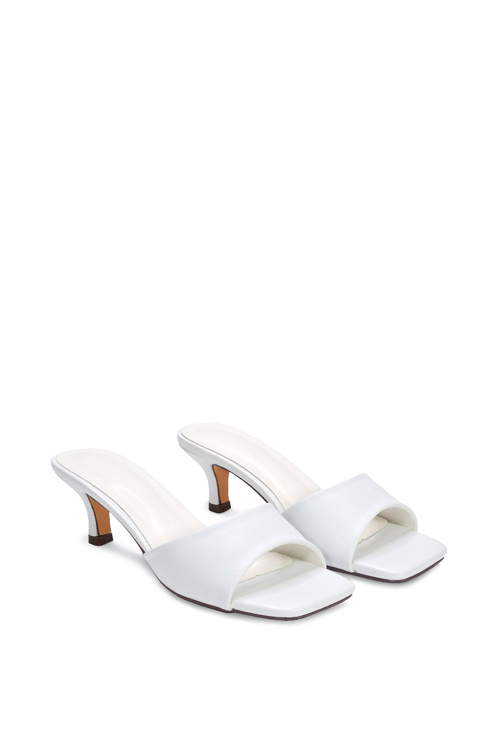 White XY LONDON White 'Pearl' Square Toe Stiletto Kitten Heel Mule Sandals, Image 3 of 6