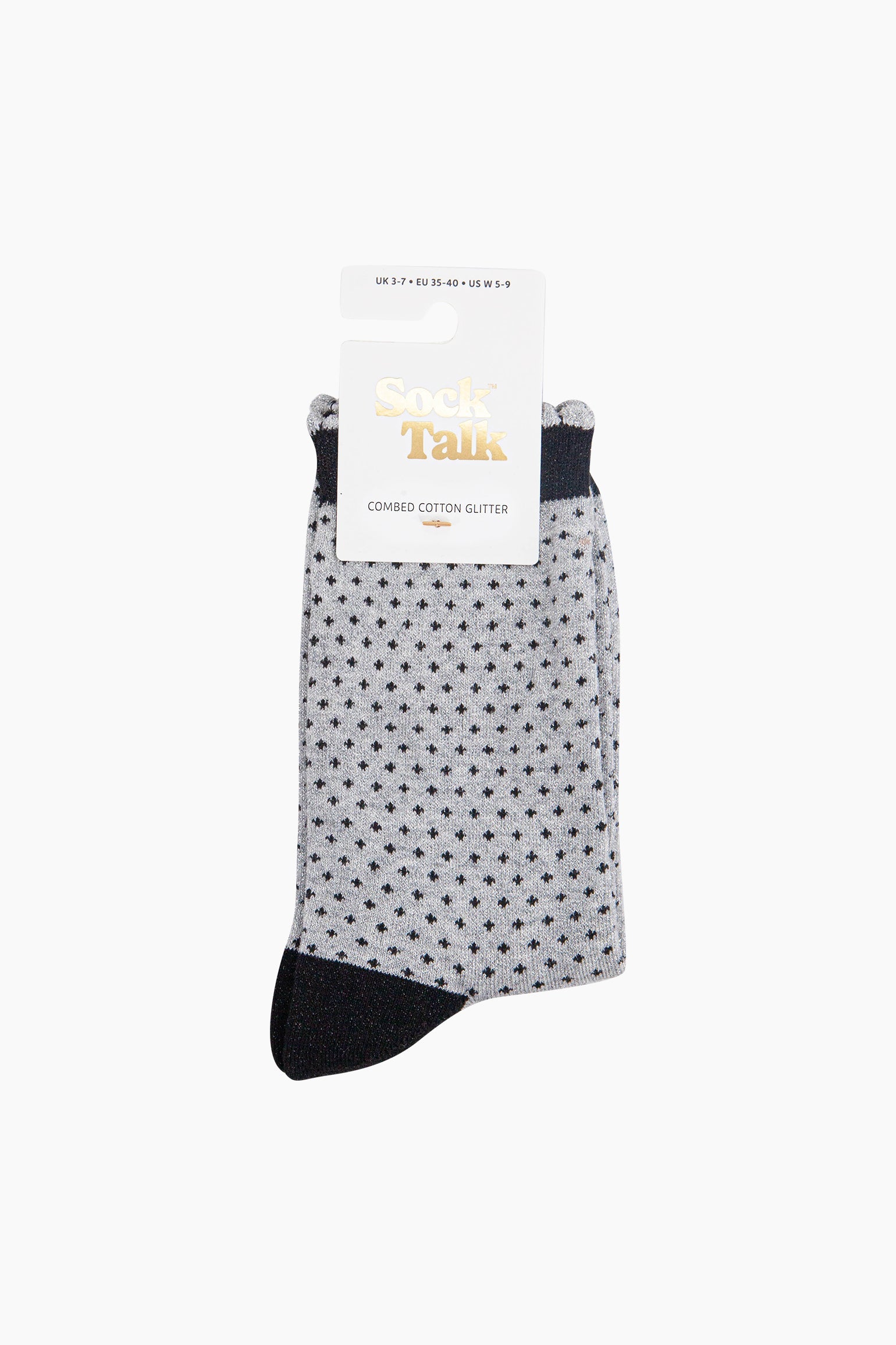 Grey Sock Talk Grey Polka Dots Combed Cotton Glitter Socks, Image 3 of 4