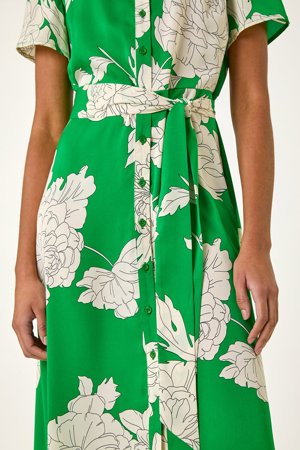 Green Shadow Floral Print Shirt Dress, Image 6 of 5