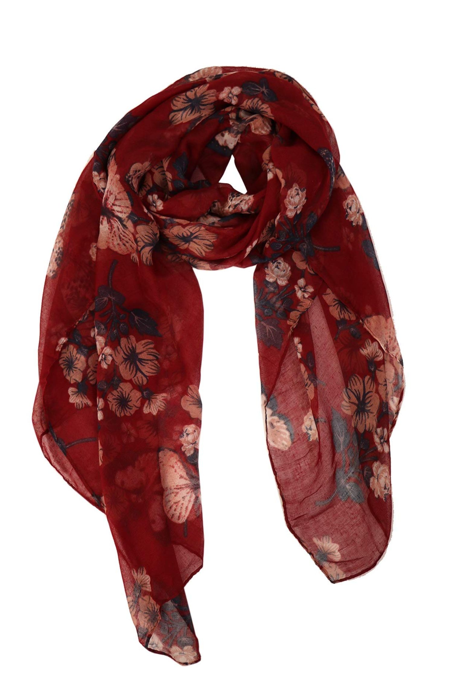 Burgundy Large Butterfly Print Lightweight Scarf, Image 3 of 3