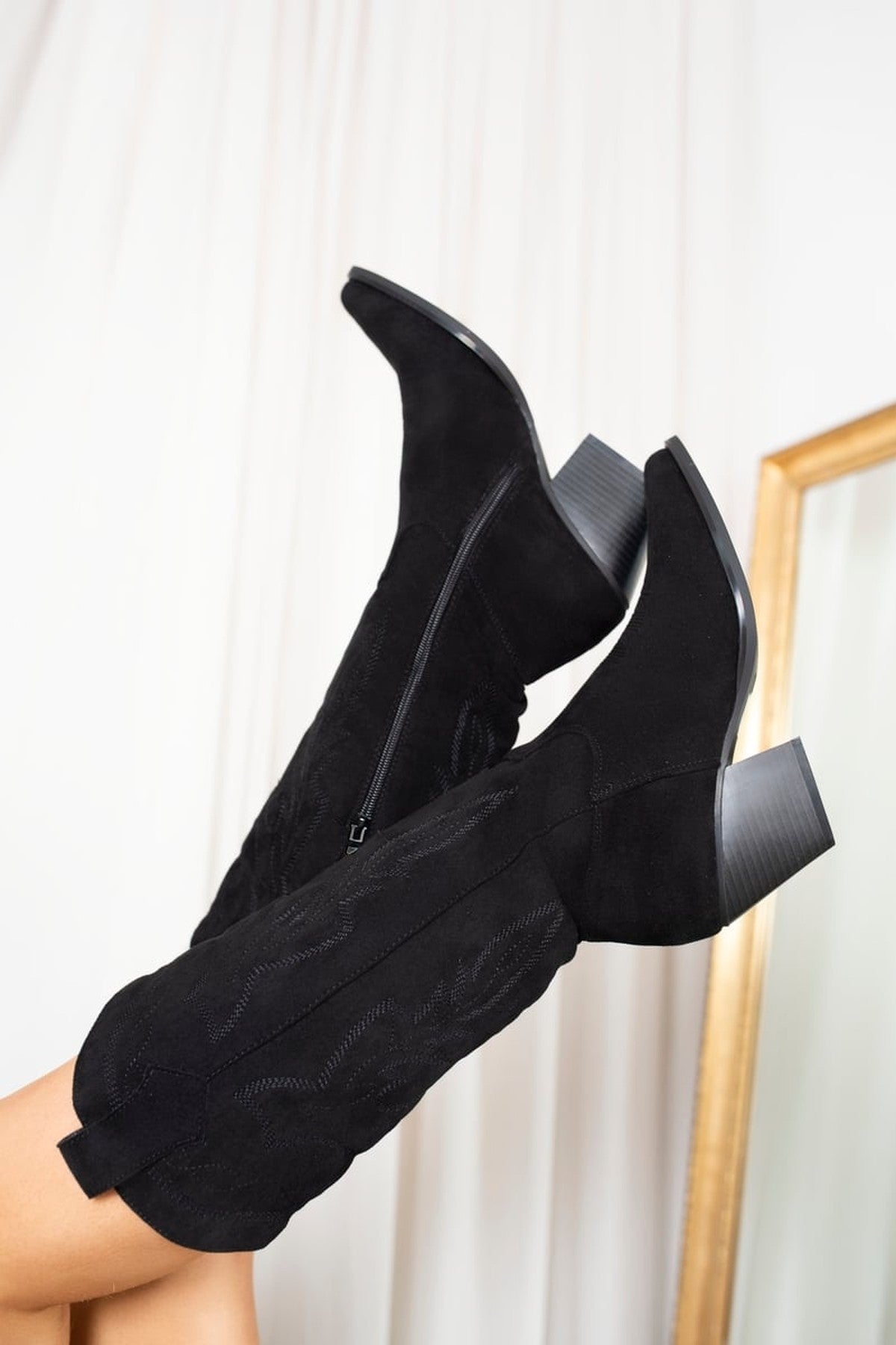 Black Samira Block Heel Cowboy Boots, Image 2 of 6