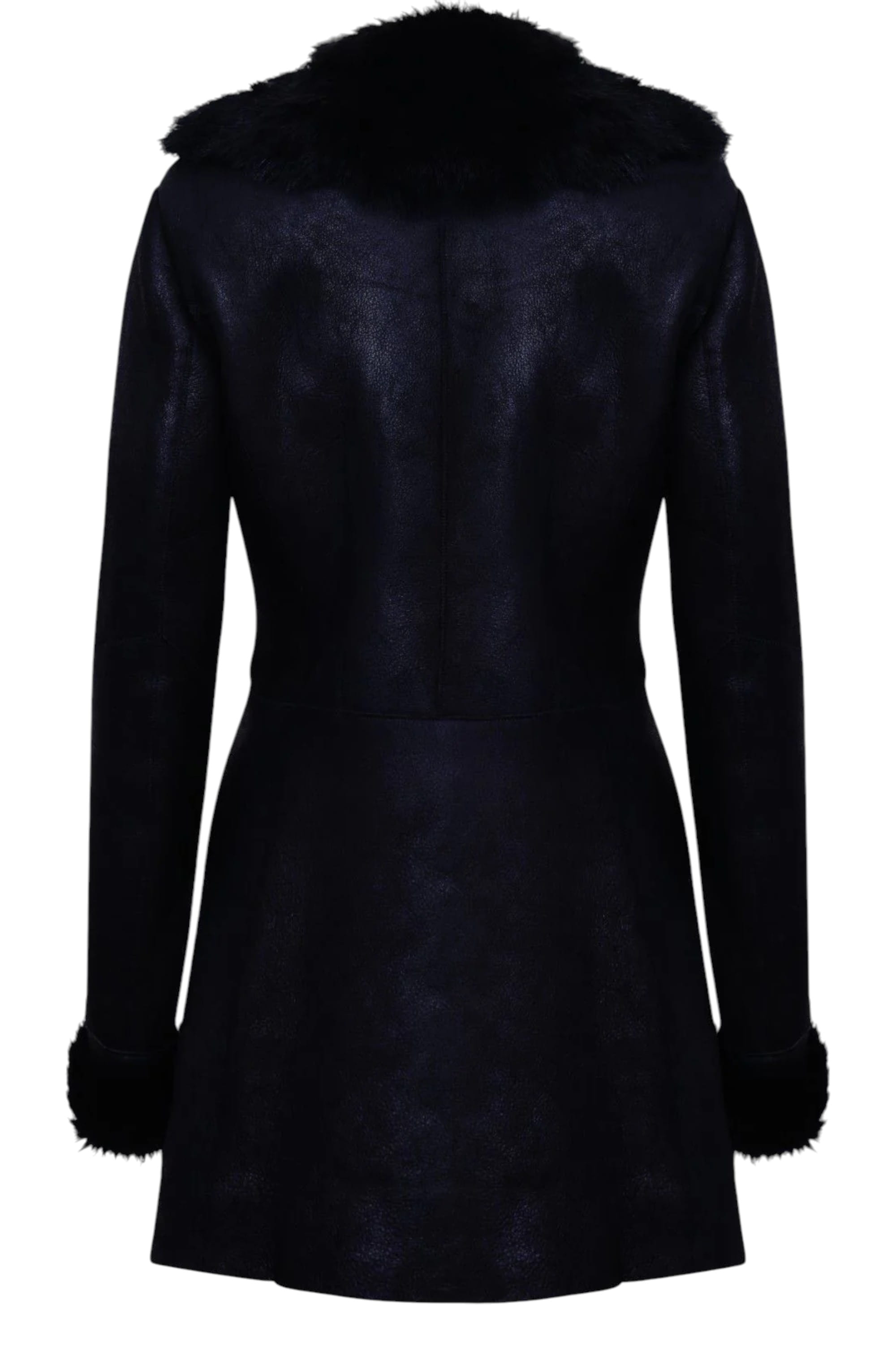 Black Womens Merino Shearling Coat -Fortaleza, Image 2 of 4