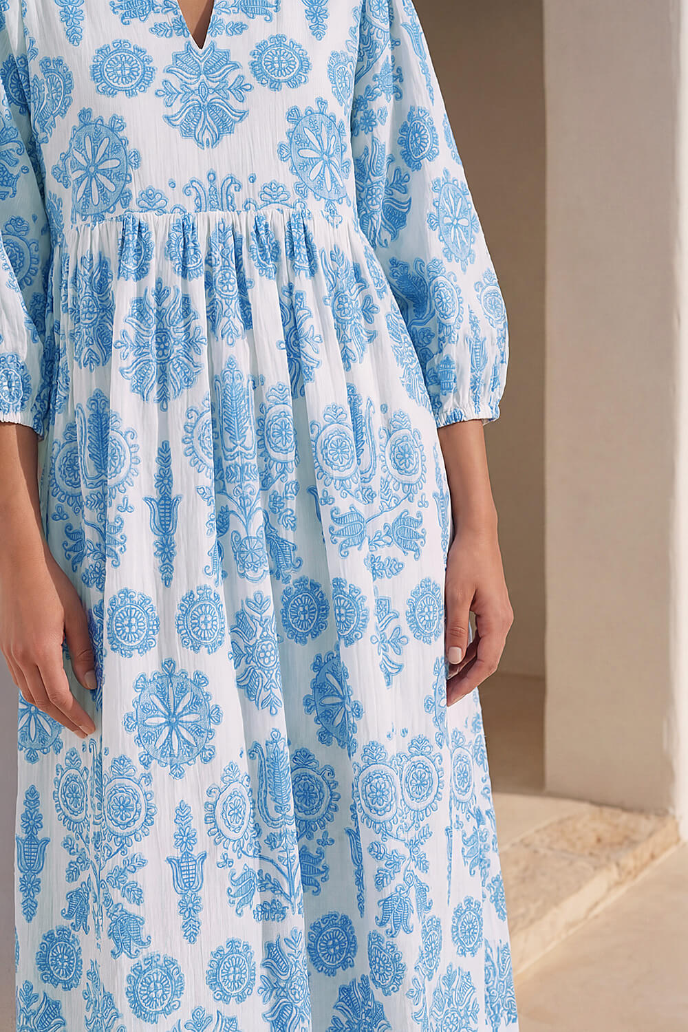 Blue V-Neck Floral Shirt Dress, Image 5 of 4
