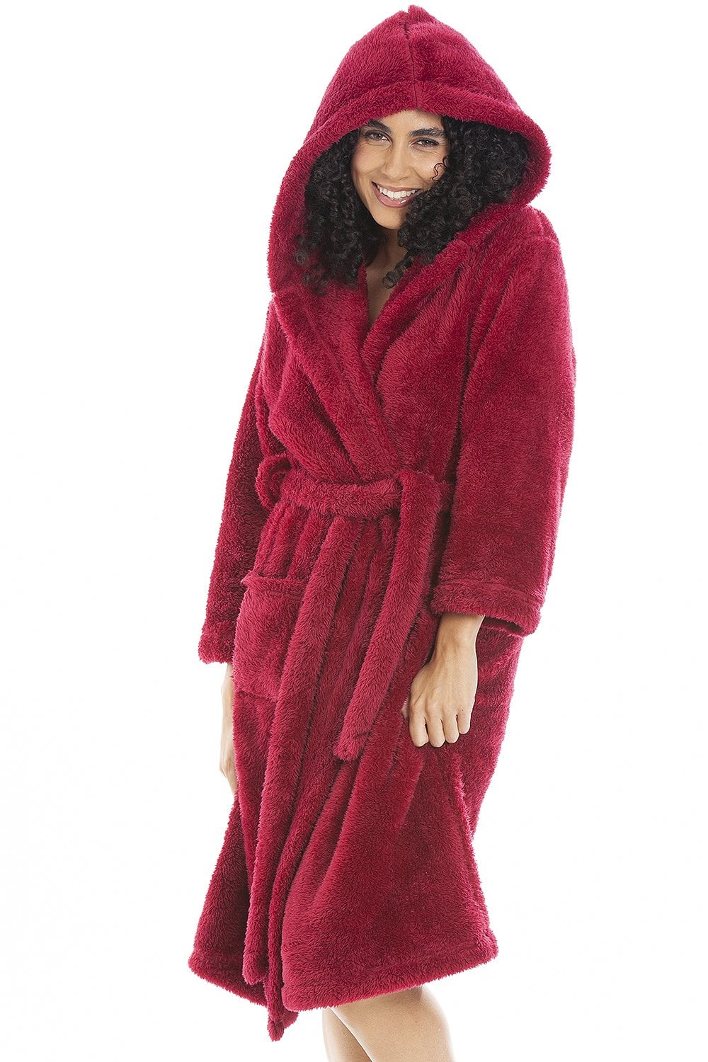 Magenta Super soft Fleece Hooded Robes, Image 3 of 5