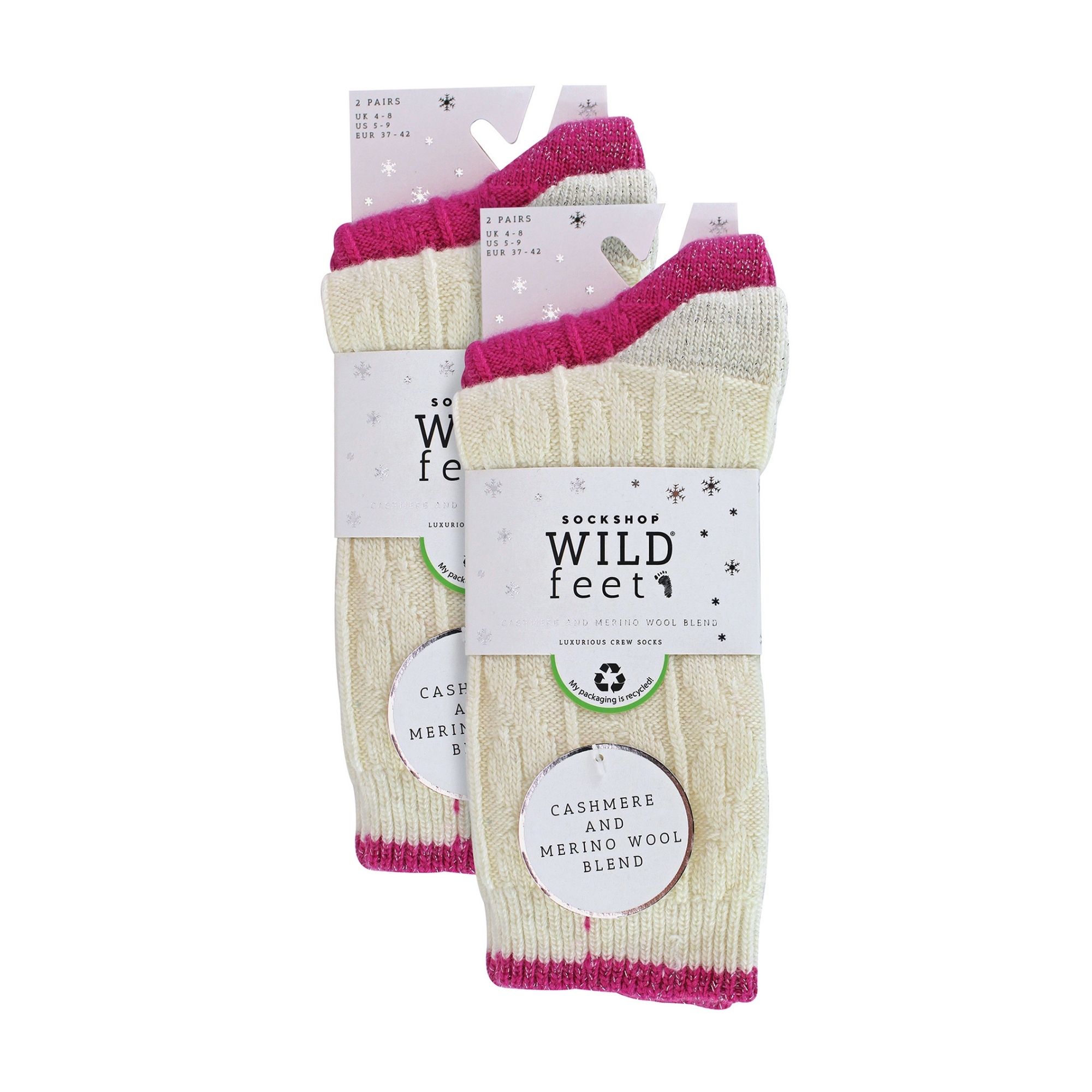 Cream 4 Pairs Cable Knit Glitter Socks, Image 3 of 3