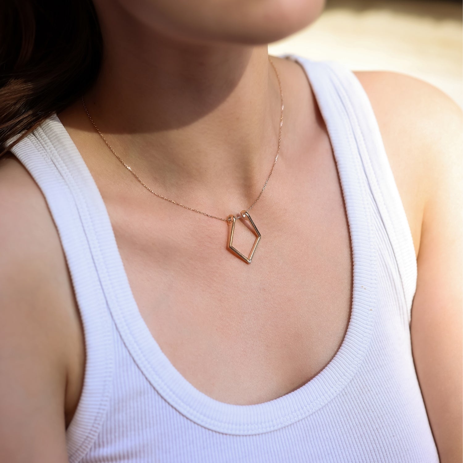 Rose Gold Fine Diamond Rhombus Ring Holder Necklace in Sterling Silver, Image 4 of 5