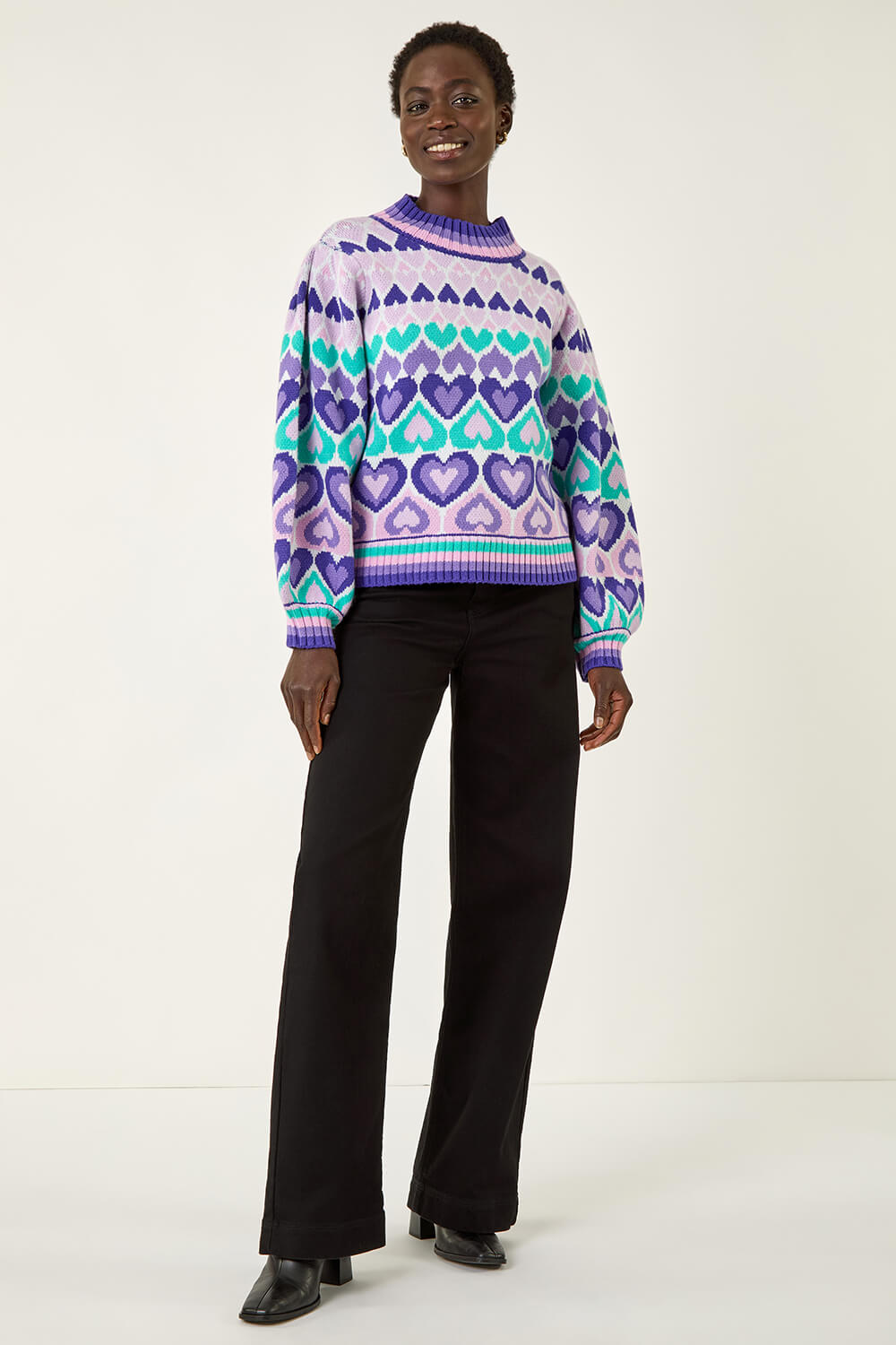 Lilac Heart High Neck Knit Jumper , Image 4 of 8