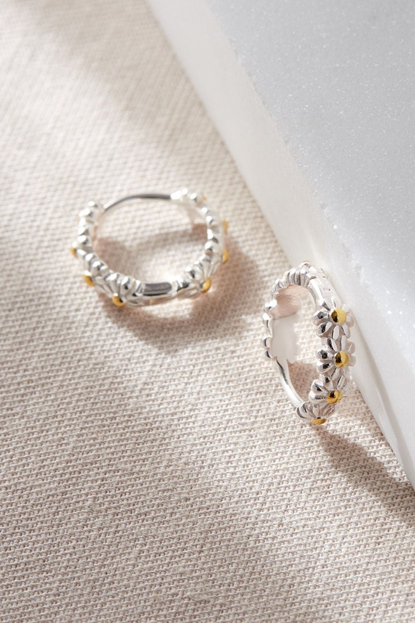 Silver Sterling Silver Dainty Daisy Hoop Earrings, Image 1 of 3