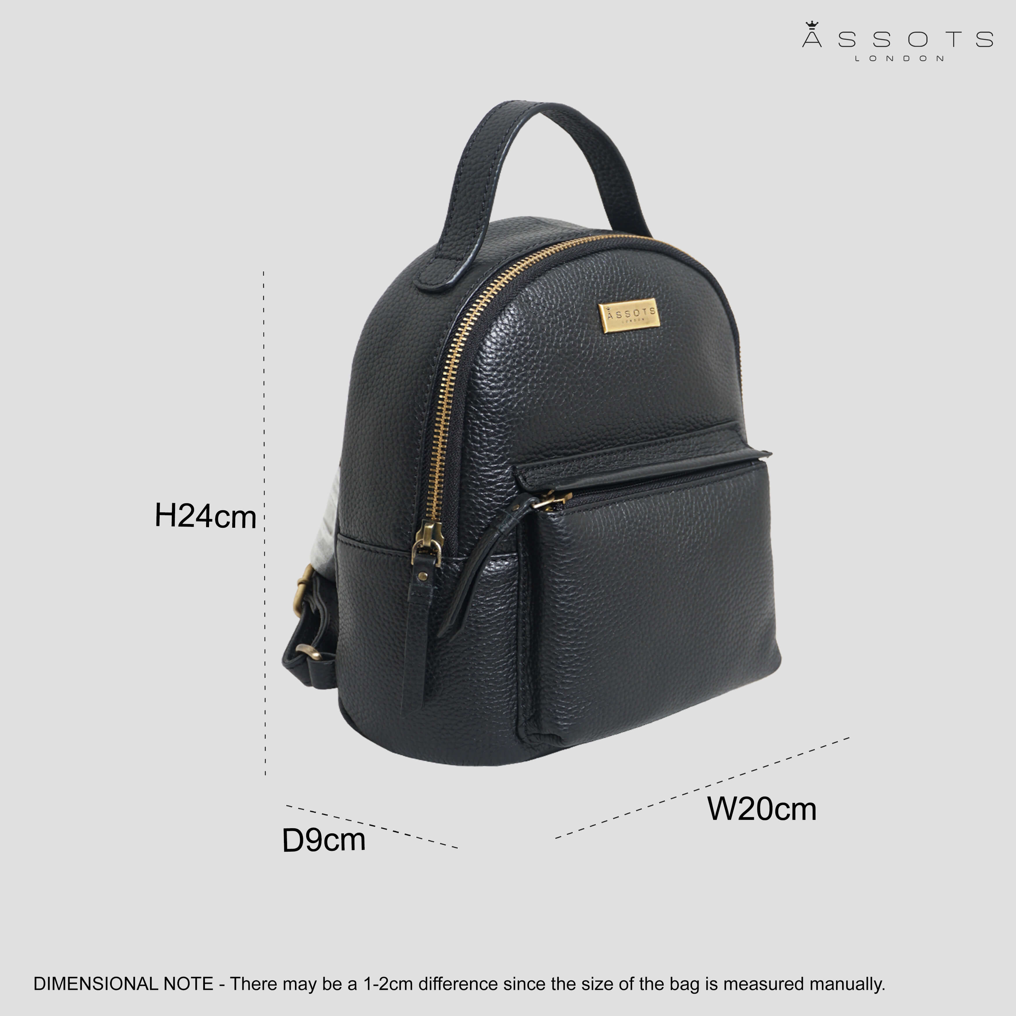 Black 'BETTY' Zip Top Mini Pebble Grain Leather Backpack, Image 3 of 3