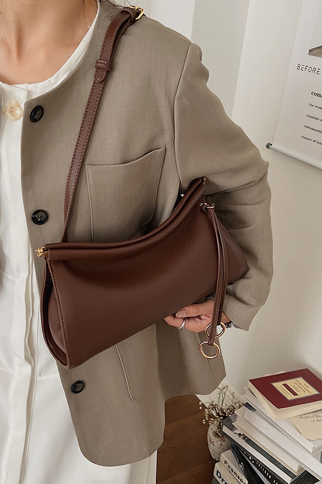 Brown Shoulder Clutch Bag With Tie Up Detail, Image 3 of 4