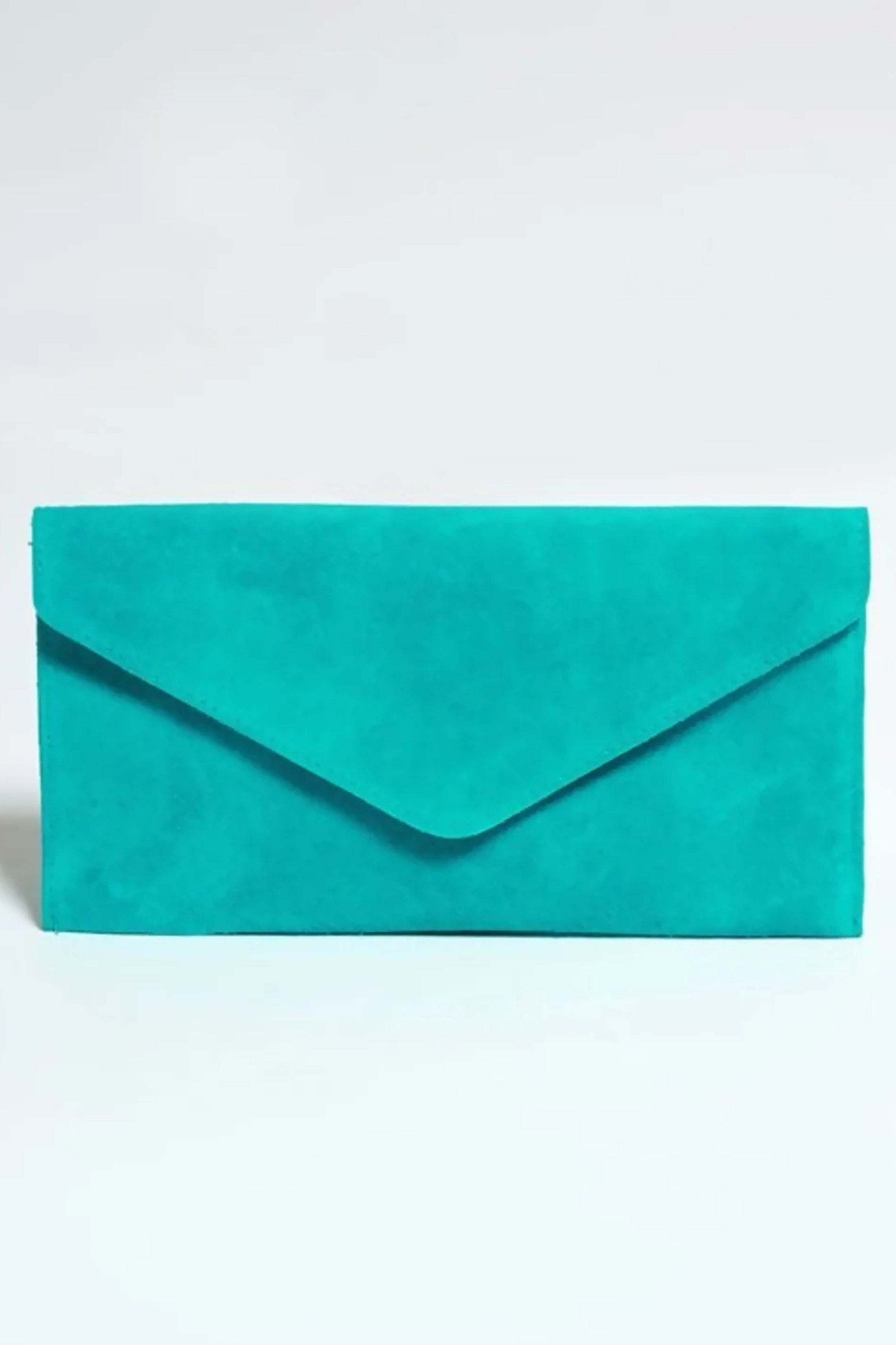Turqouise Turquoise Suede Envelope Luxe Clutch Bag - Laura, Image 1 of 2