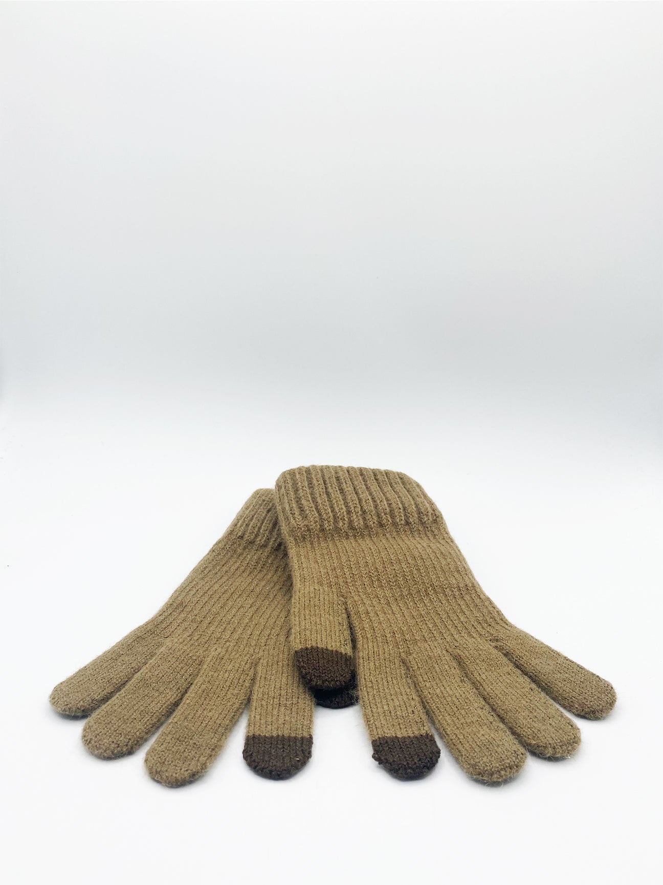 Beige Ribbed Knitted Gloves, Image 2 of 2