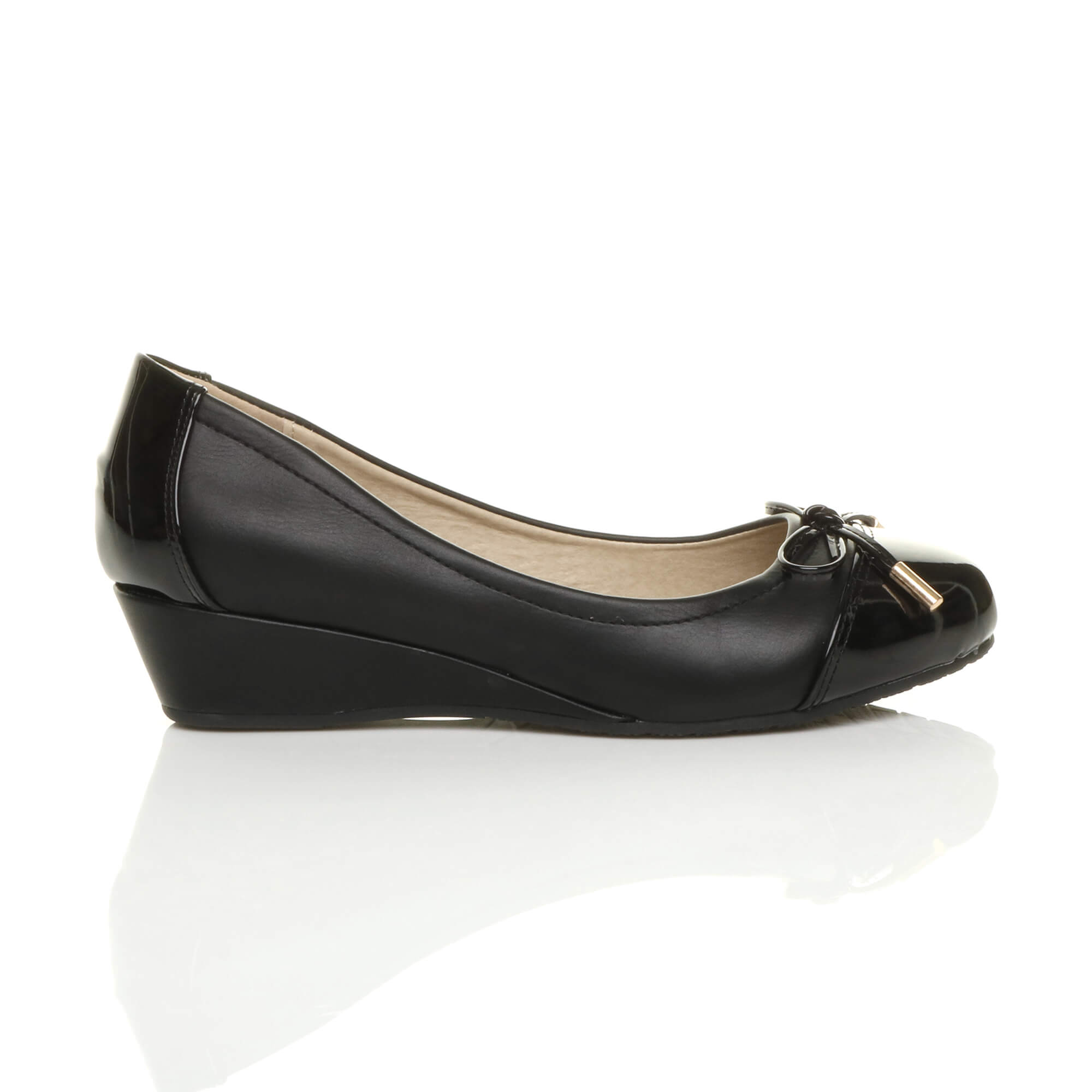 Black AJVANI Black Low Mid Wedge Heel Comfort Court Shoes, Image 2 of 6