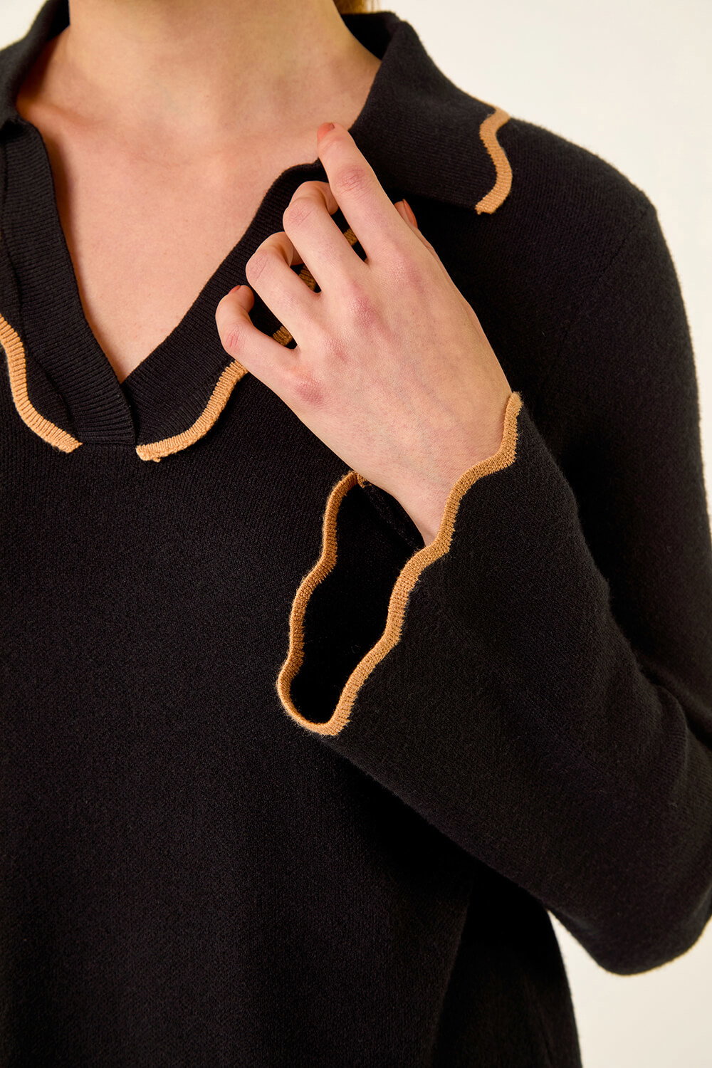 Black Scalloped Edge Knit Dress, Image 6 of 5