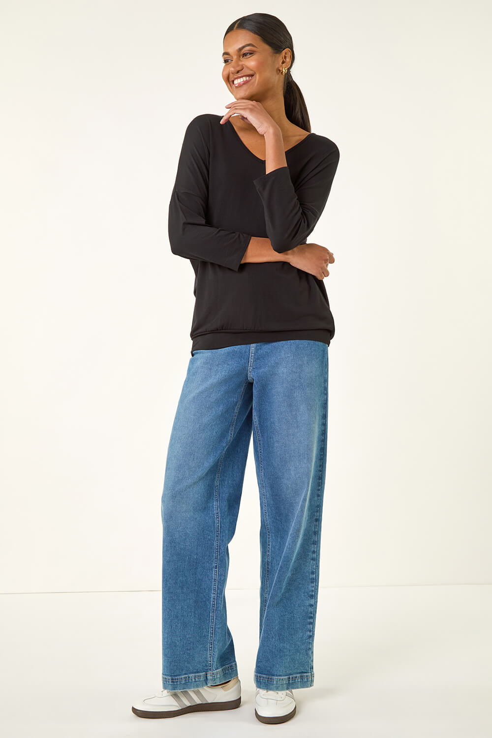 Black V-Neck Jersey Stretch T-Shirt, Image 5 of 6