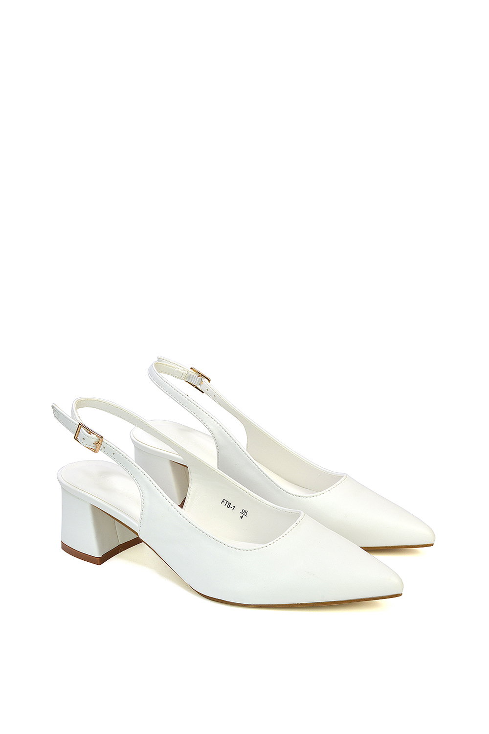 White 'Devon' Court Shoe Block Heels With Slingback, Image 3 of 6