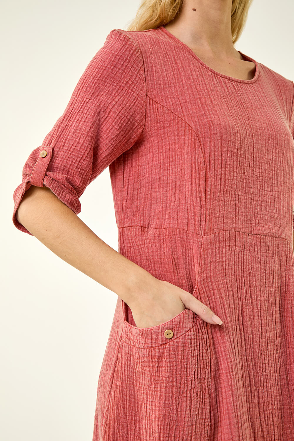 Red Textured A-Line Midi Dress, Image 6 of 5