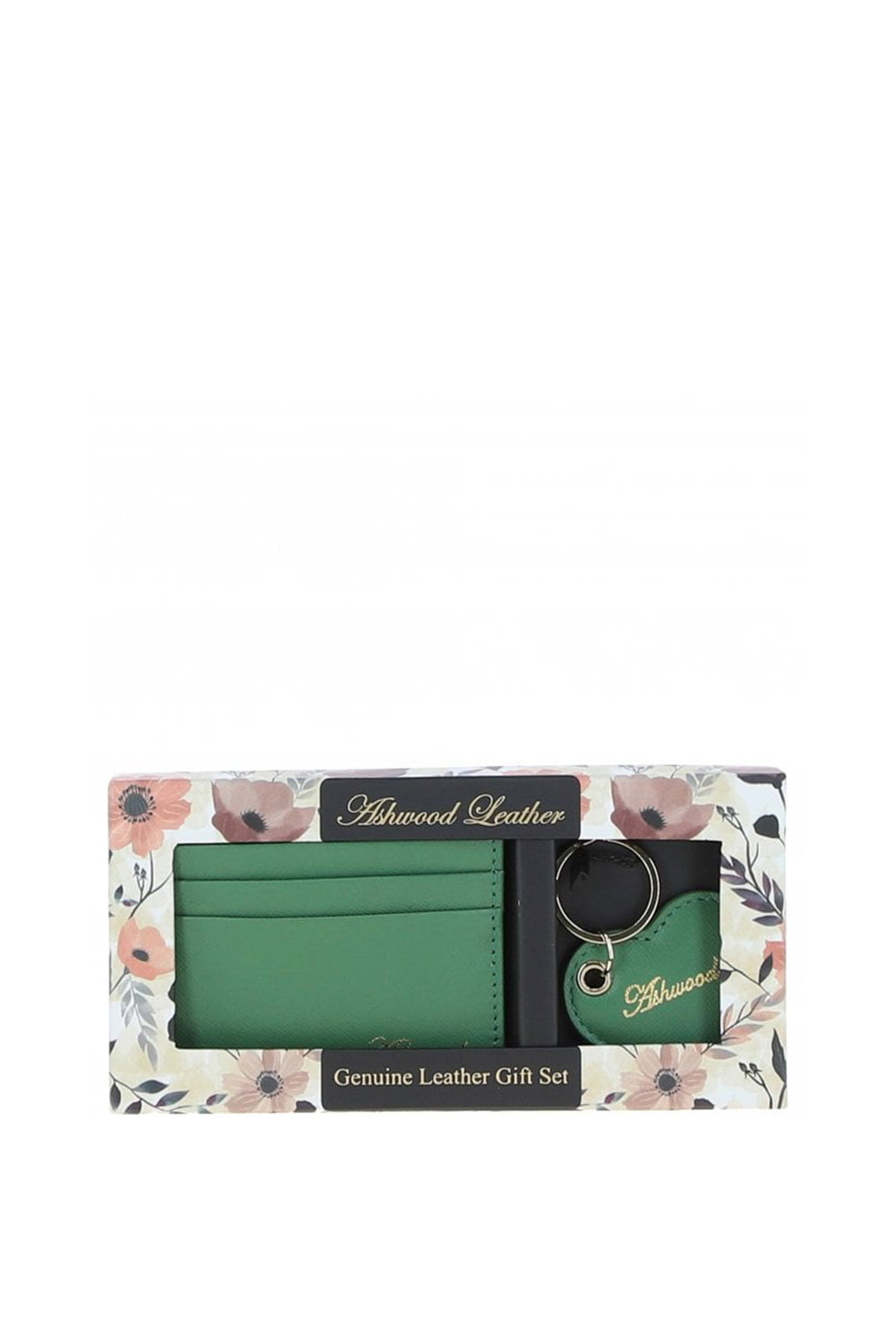 Green Real Leather Card Holder & Key Ring Gift Set, Image 2 of 5