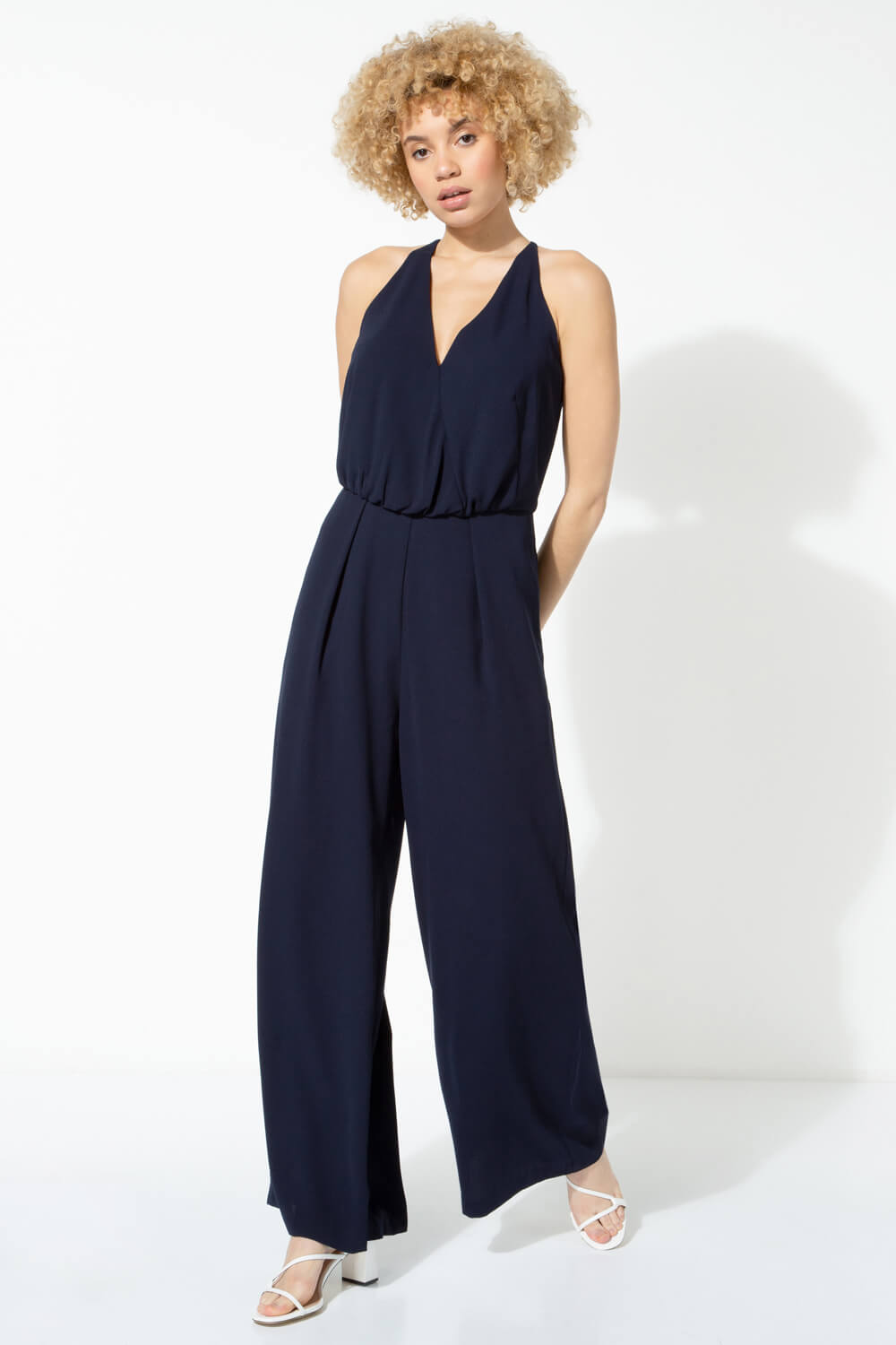 Navy Wide Leg Back Detail Jumpsuit, Image 5 of 5