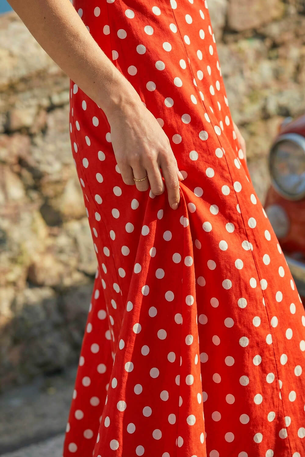 Red Polka Dot Panel Midi Dress, Image 5 of 4