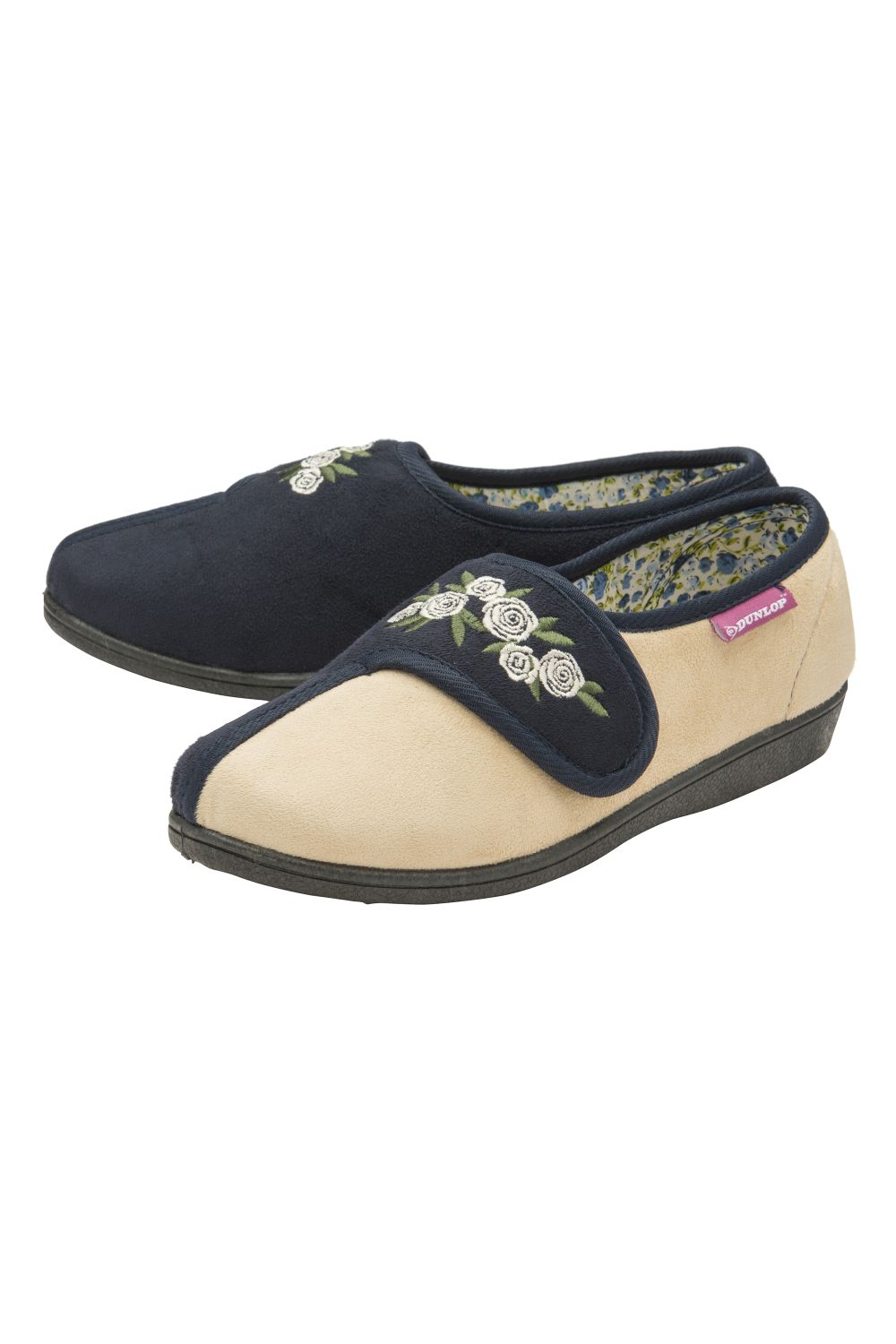 Blue Ladies Adjustable Wide Fit Floral Slippers, Image 3 of 5