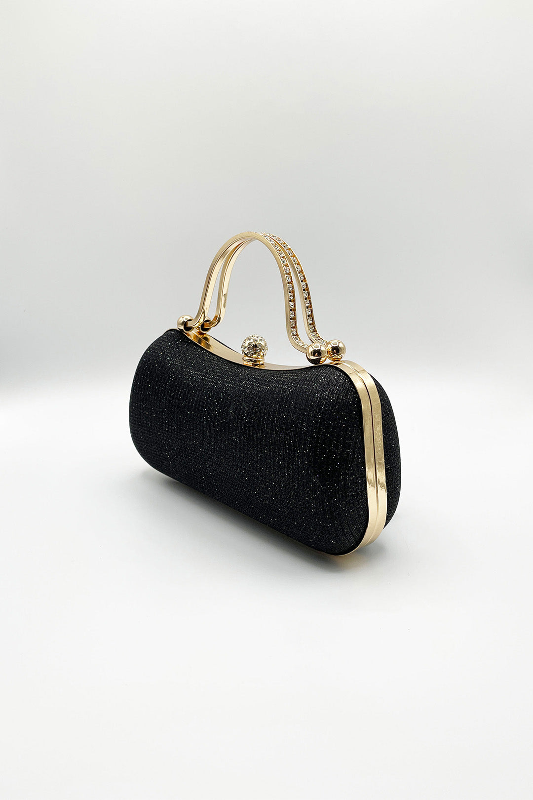 Black Diamonte Handle Glitter Clutch Bag with Chain Strap, Image 3 of 5