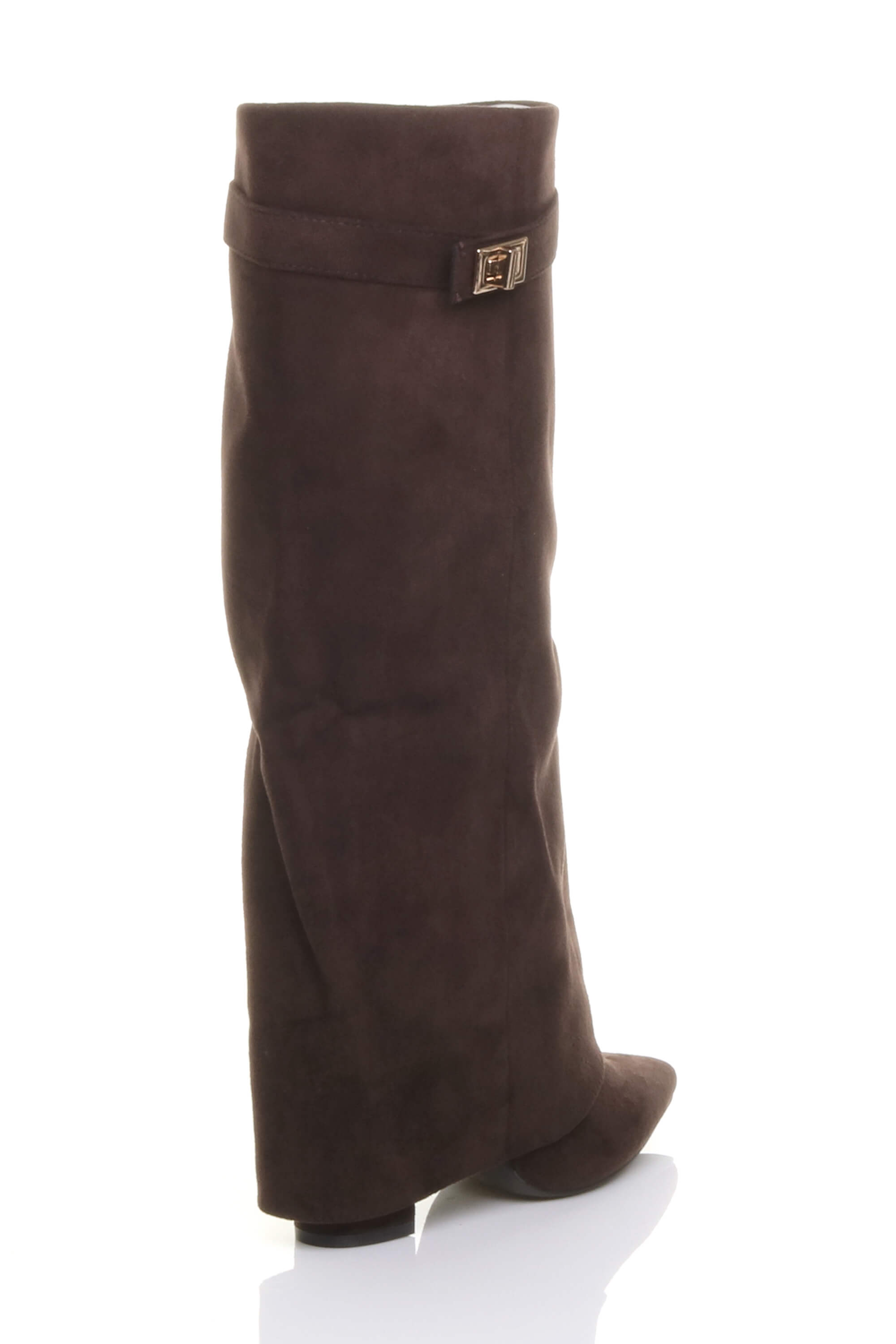 Brown AJVANI Brown High Block Heel Pointed Toe Fold Over Knee Boots, Image 4 of 4
