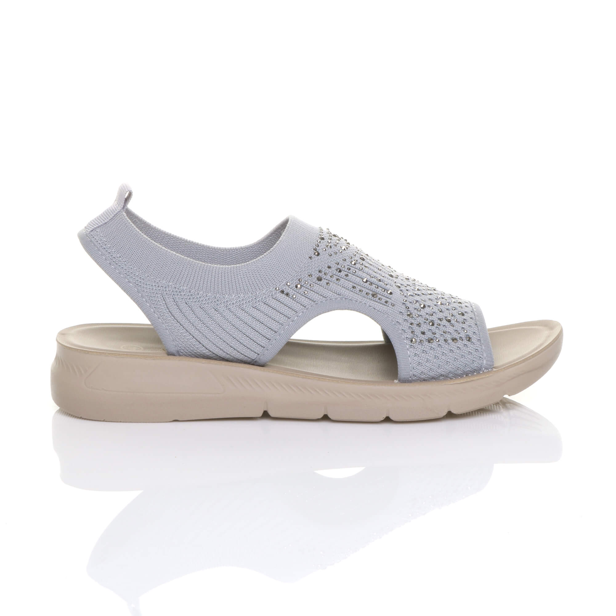 Grey AJVANI Grey Slingback Diamante Summer Holiday Comfort Sandals, Image 2 of 5