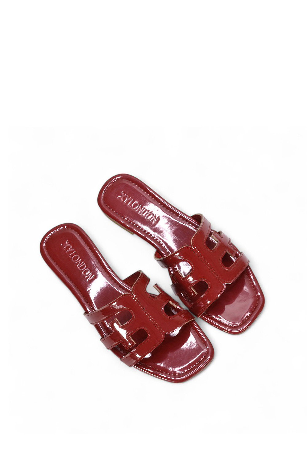 Red XY LONDON Red 'Ellie' Square Toe Cut Out Strap Flat Sandal Slides, Image 5 of 5