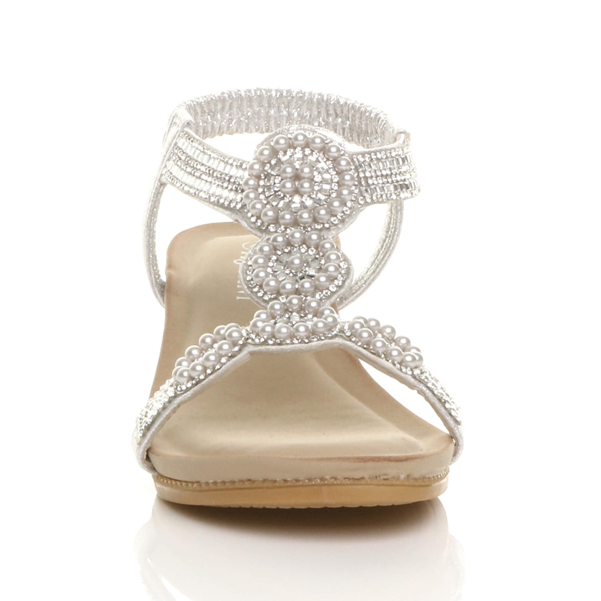 Silver AJVANI Silver Mid Wedge Diamante Slingback Sandals, Image 6 of 6