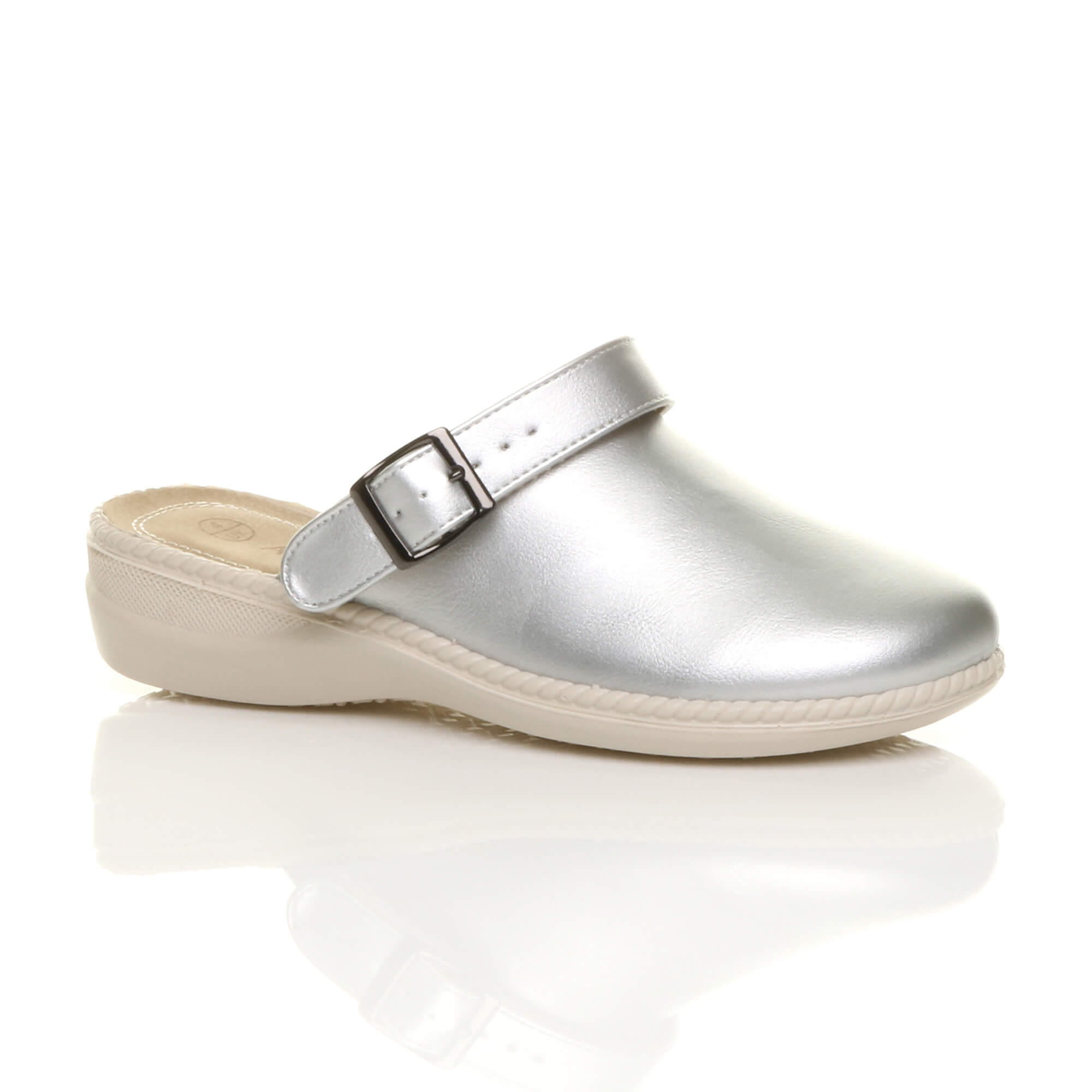 Silver AJVANI Silver Low Wedge Slingback Clogs Mules, Image 1 of 6