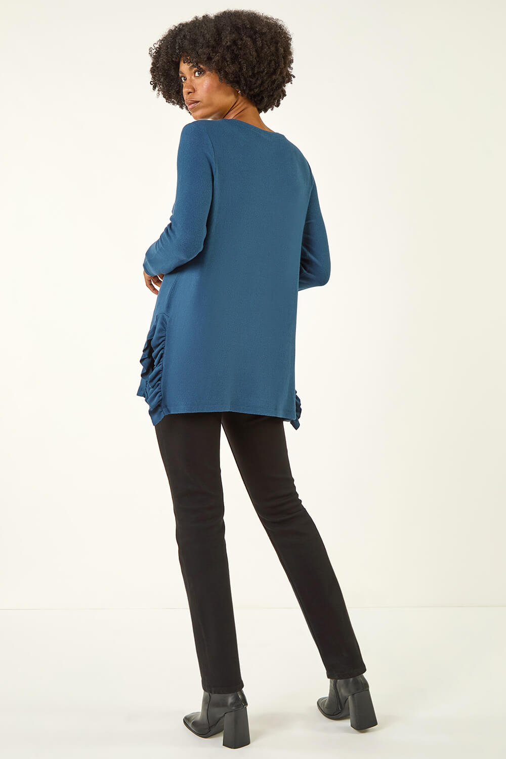 Teal Soft Touch Side Ruffle Top, Image 4 of 5