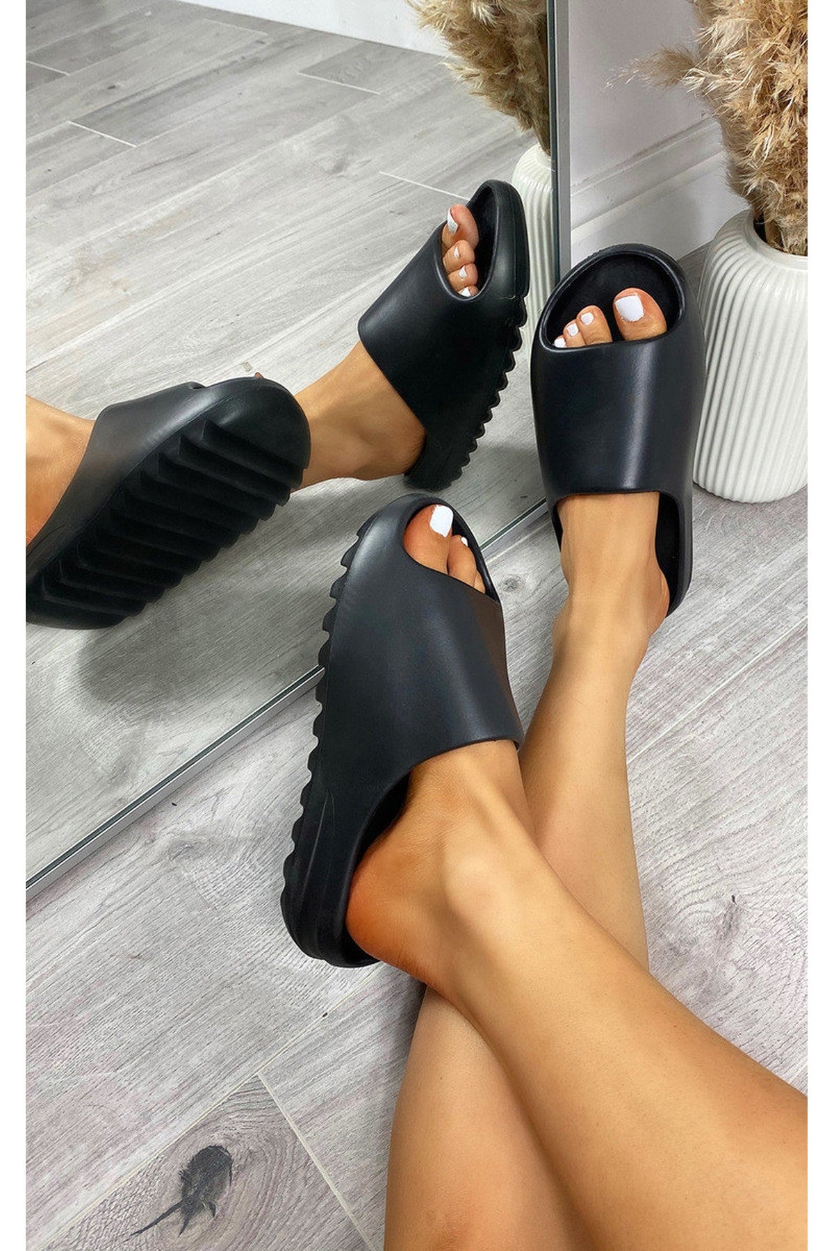 Black iKrush Black Lou Slip On Sandals, Image 3 of 8