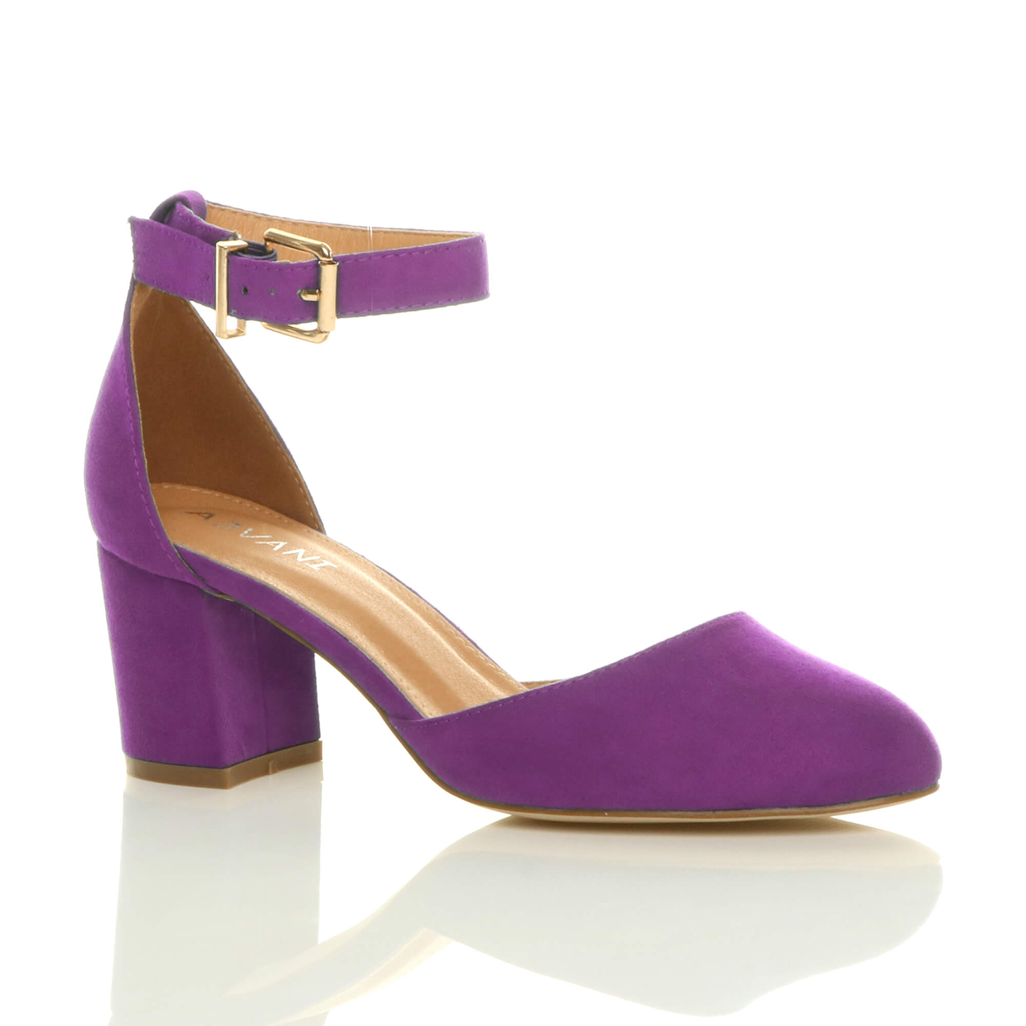 Purple AJVANI Purple Mid Block Heel Ankle Strap 2 Part Heels, Image 1 of 6