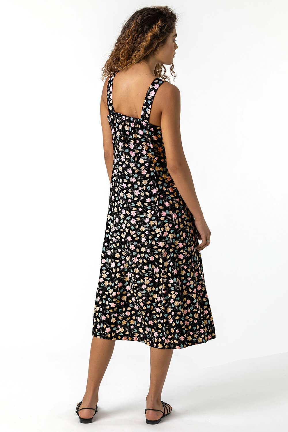 Pink Floral Wide Strap Midi Dress, Image 3 of 5