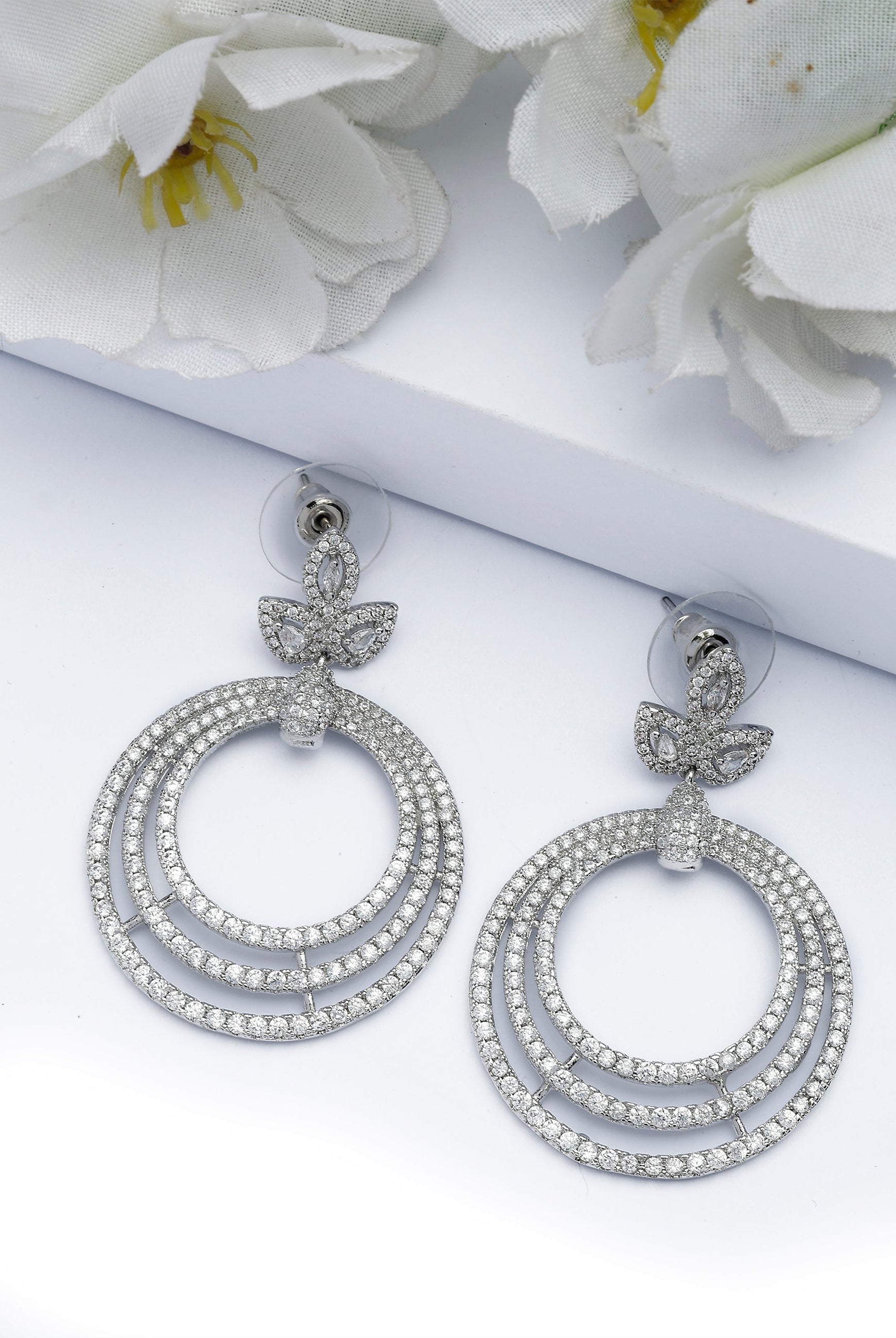 Silver Gleaming Cluster Drop Earrings, Image 2 of 4