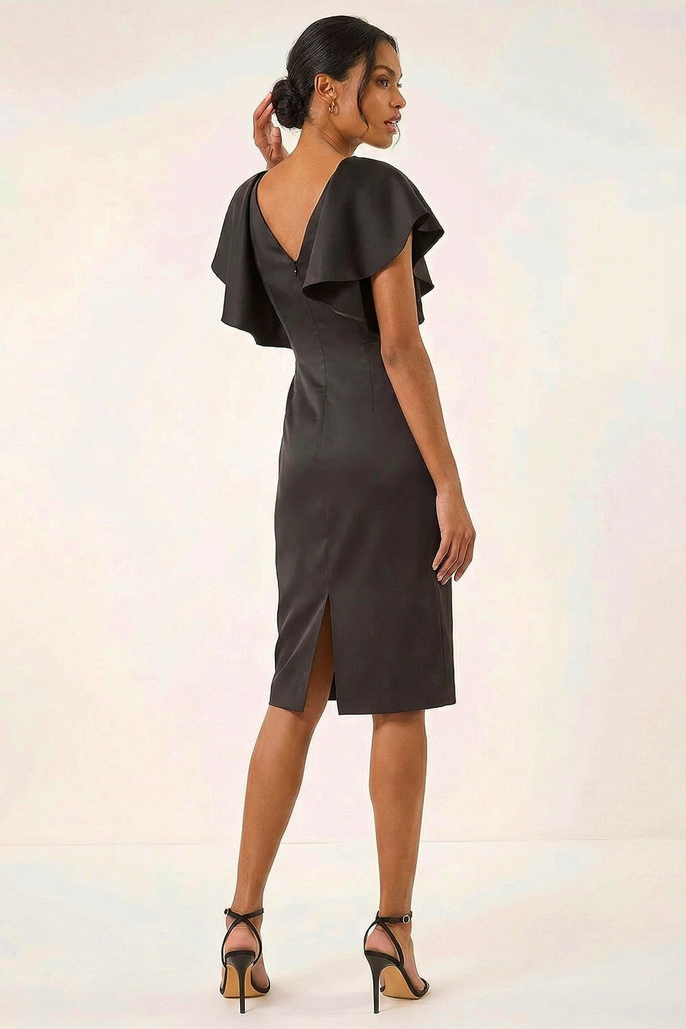 Black Satin Ruffle Sleeve Dress, Image 5 of 6