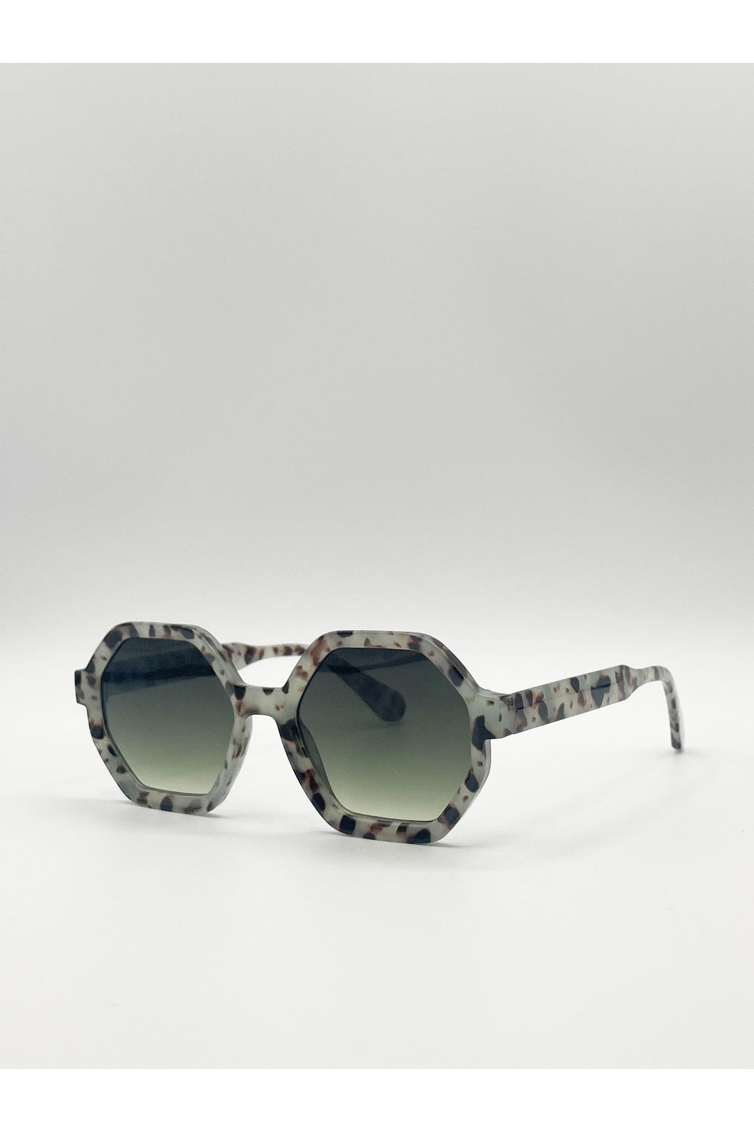 Grey Pale grey tortoiseshell oversized hexagon Sunglasses, Image 3 of 5