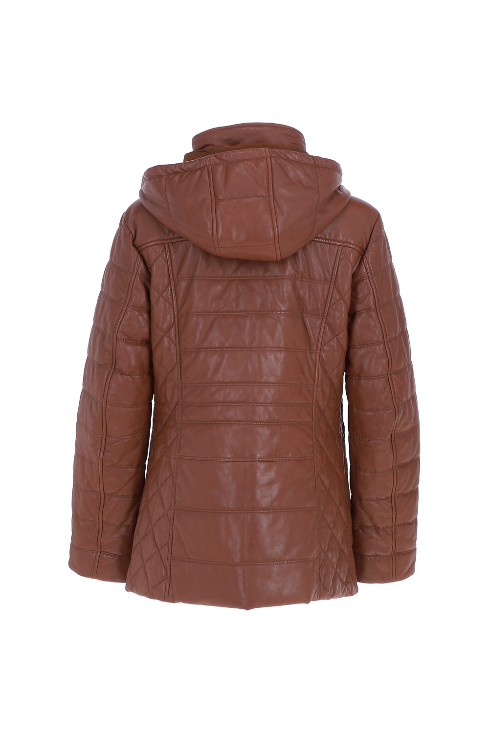 Tan 'Walbusch' Genuine Leather Quilted Hooded Jacket, Image 4 of 5
