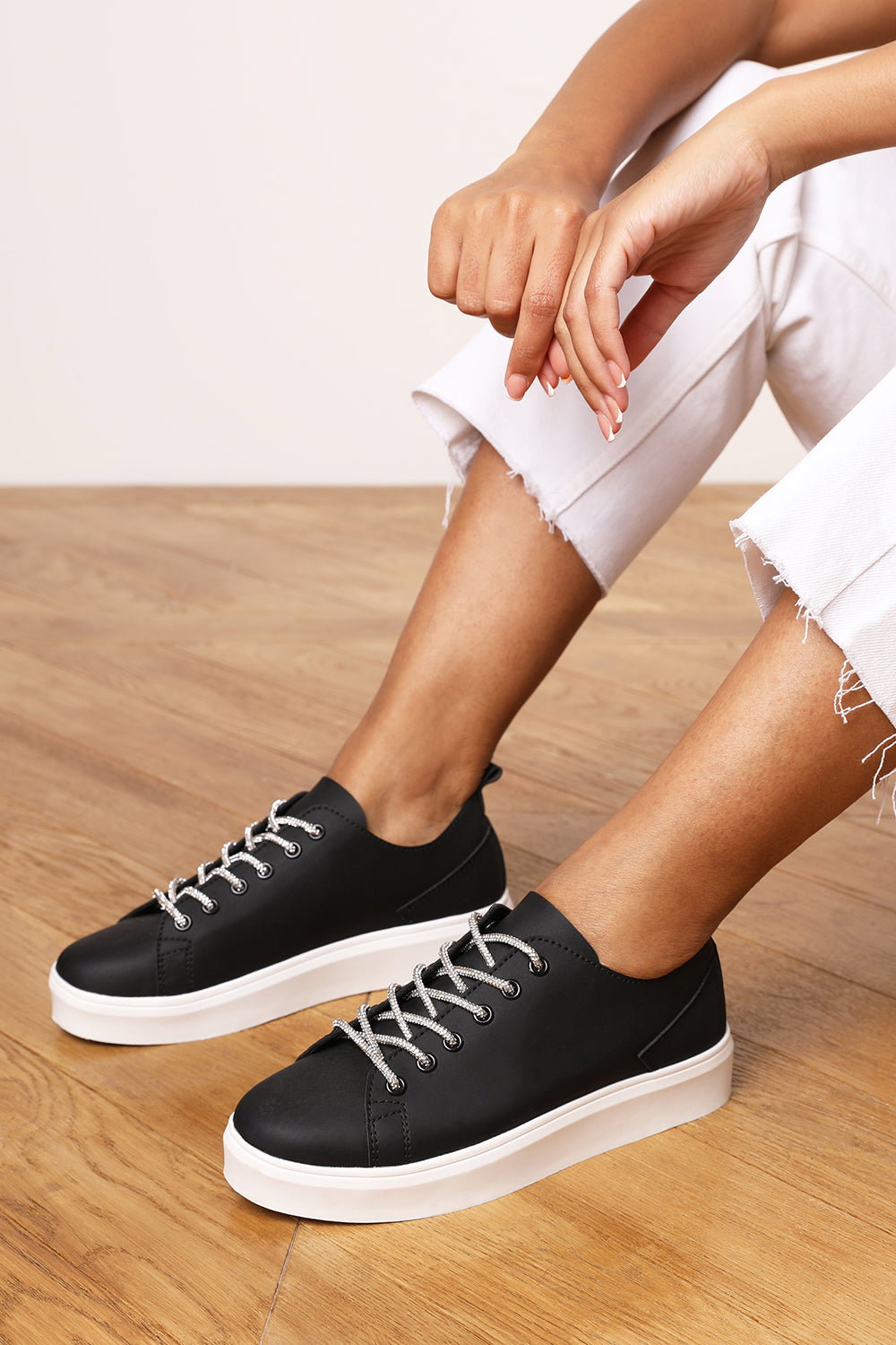 Black 'Florina' Low Wedge Trainer with Lace Up Detail, Image 6 of 6