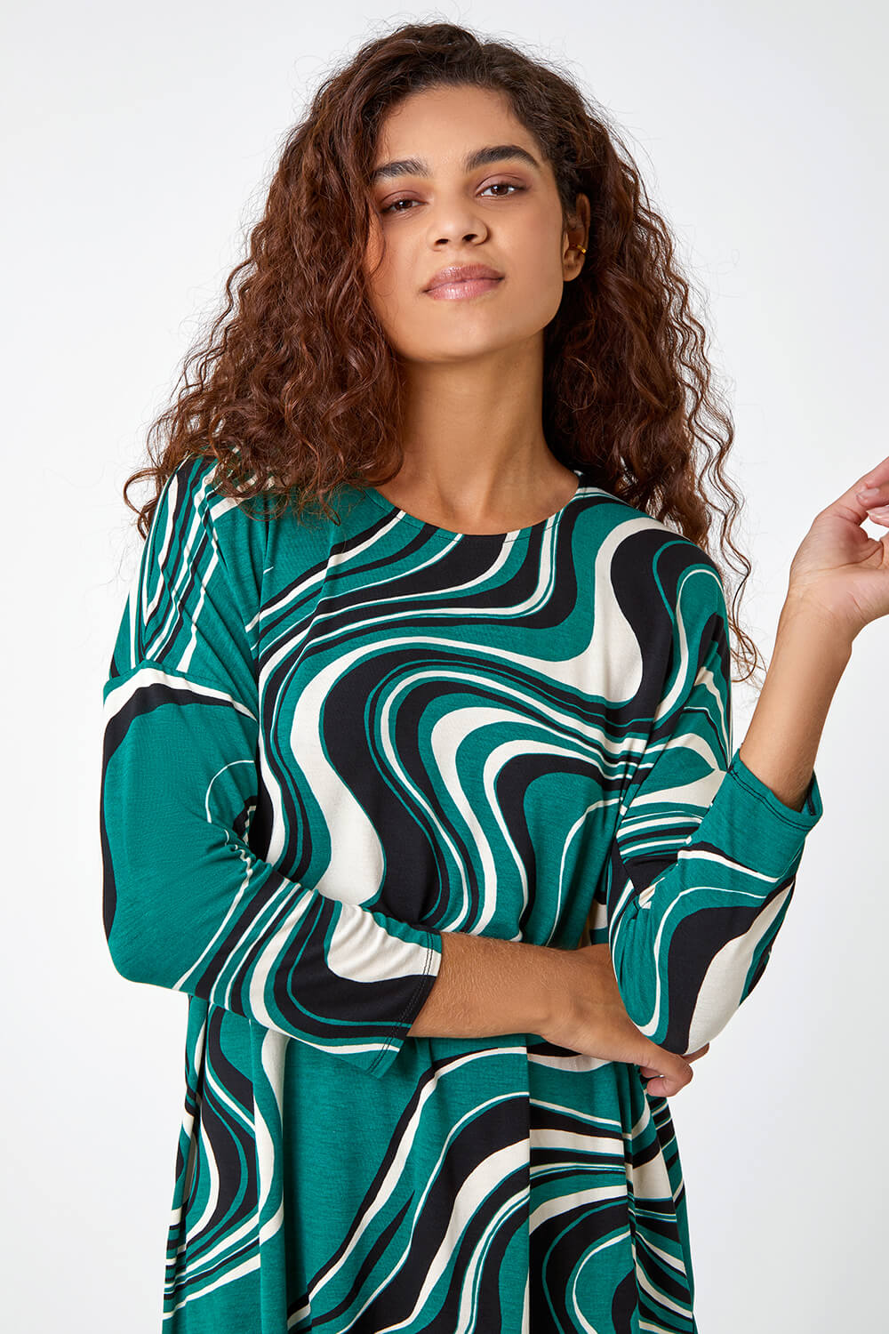 Green Swirl Print Tie Back Stretch Top, Image 6 of 5