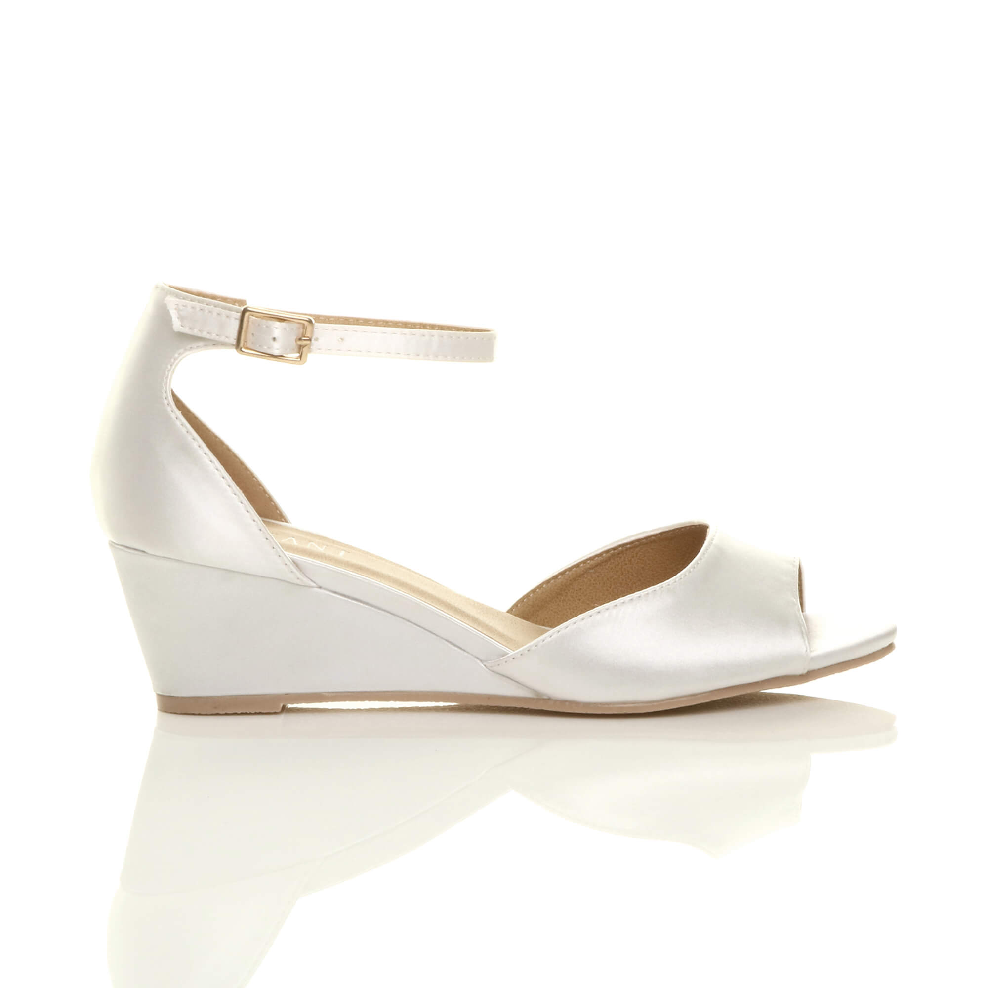 White AJVANI White Mid Wedge Heel Ankle Strap Sandals, Image 2 of 6