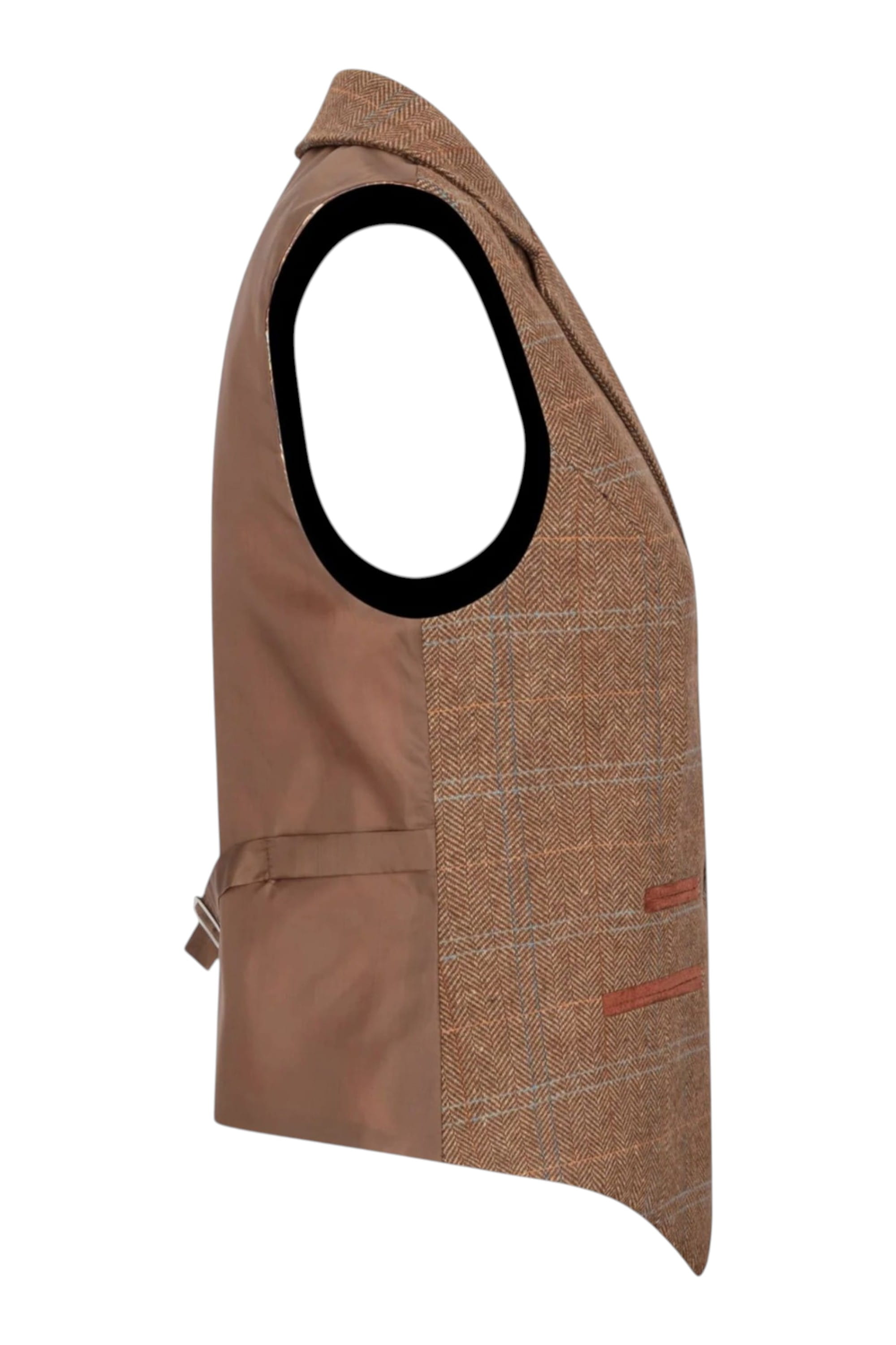 Brown Infinity Leather Brownt Tweed Waistcoat in Herringbone Check, Image 2 of 3